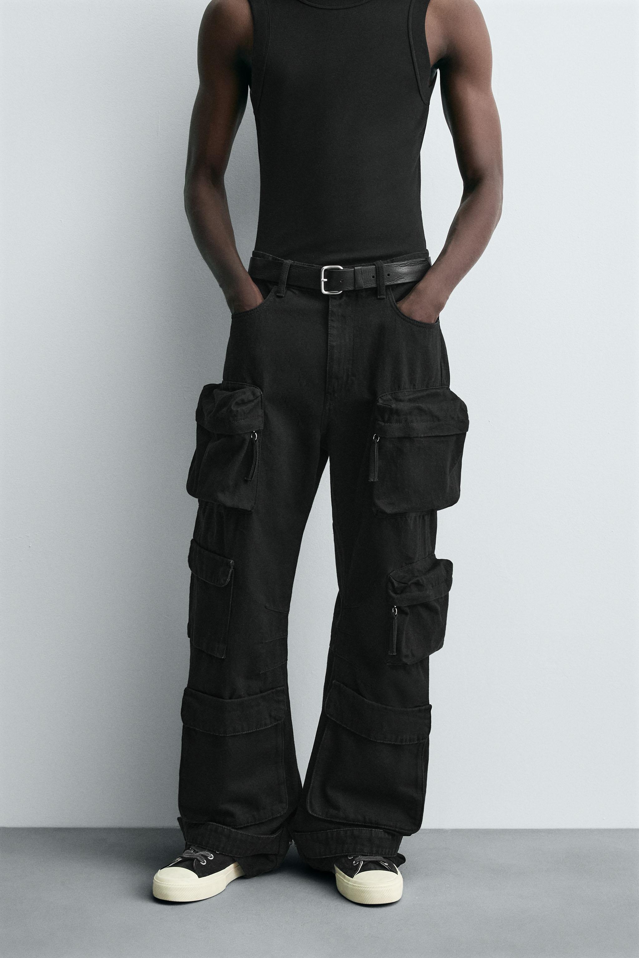 DENIM CARGO PANTS WITH POCKETS