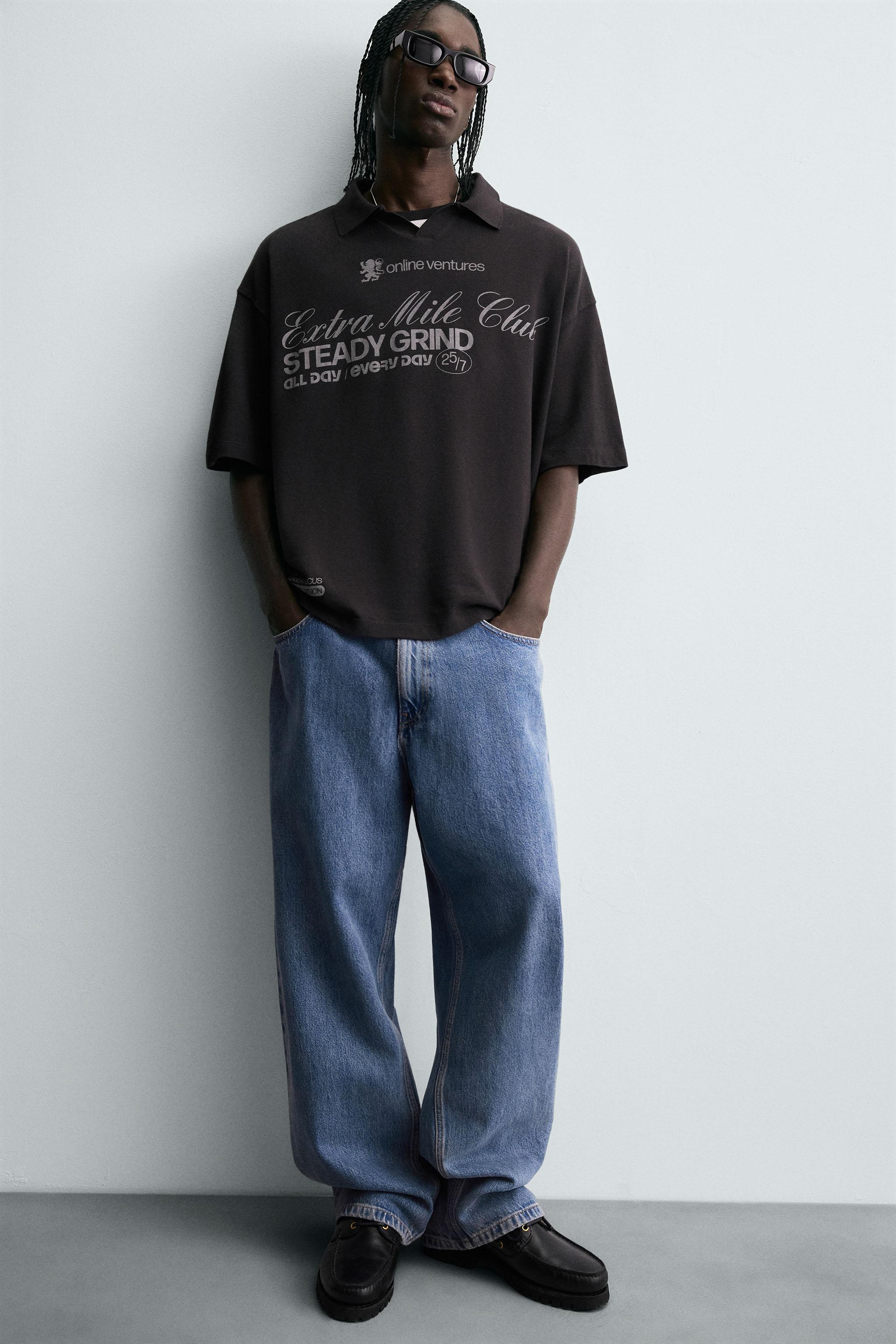 WASHED TEXT PRINT POLO SHIRT