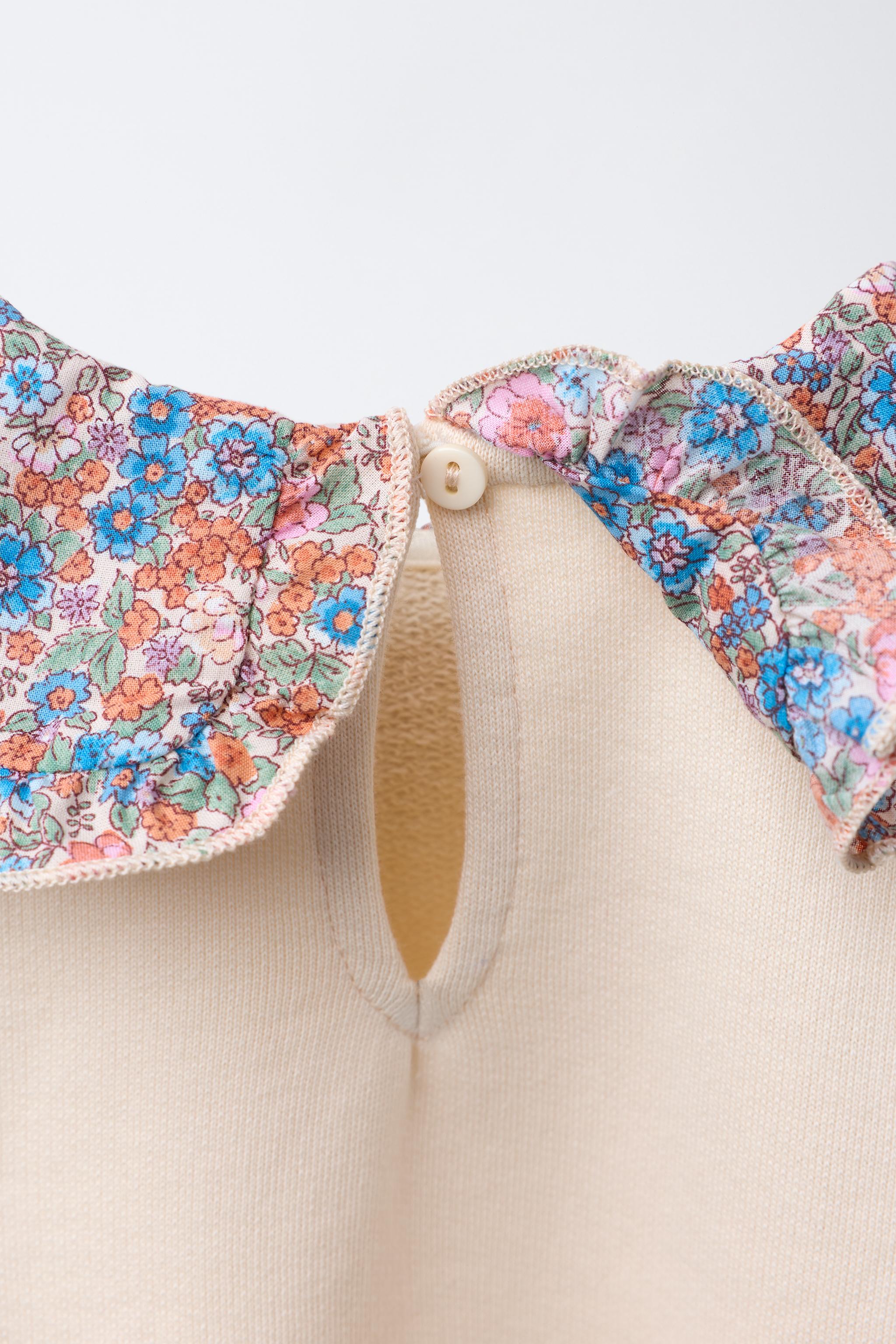 CONTRAST COLLAR FLORAL SWEATSHIRT