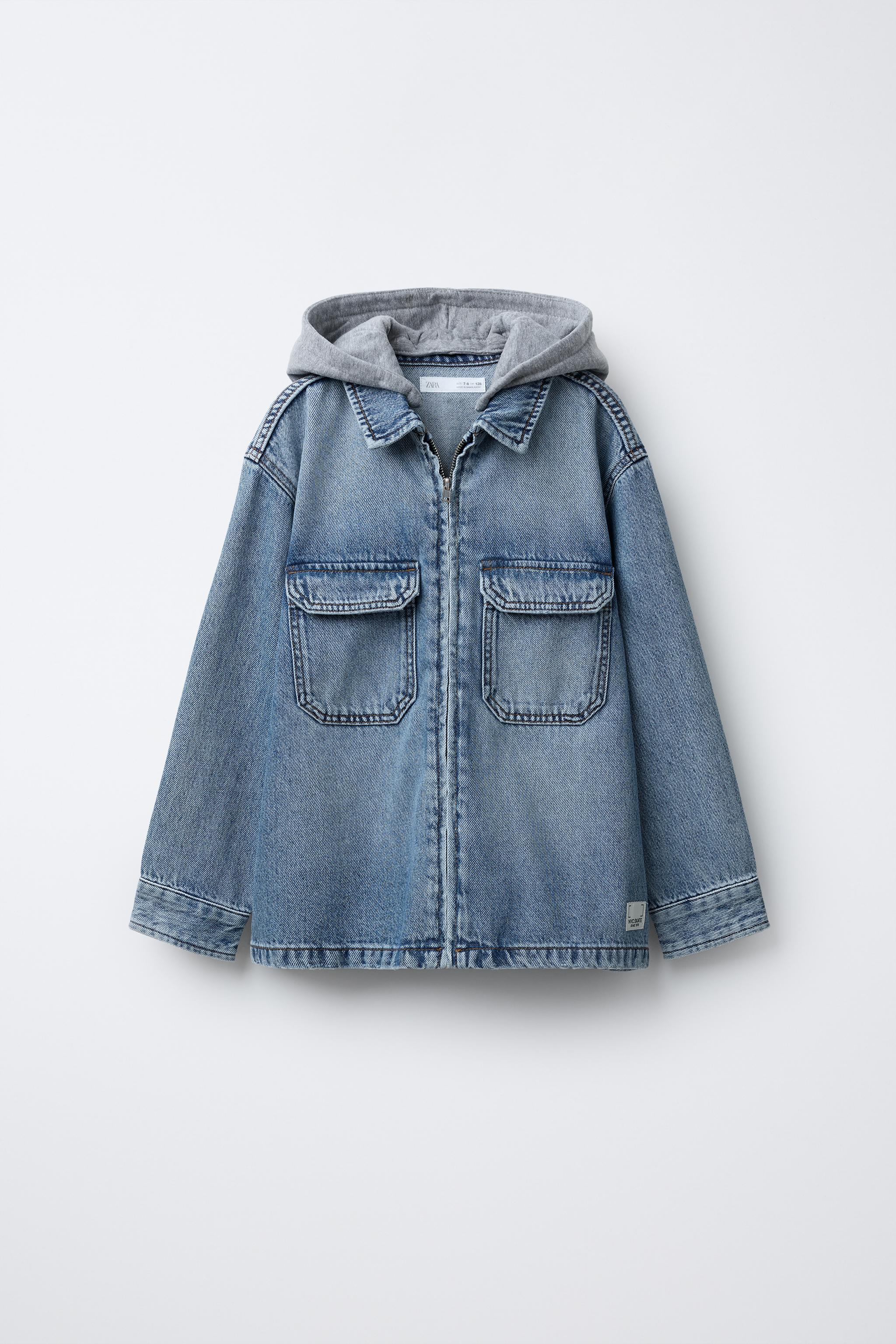 DETACHABLE FLEECE HOOD DENIM OVERSHIRT