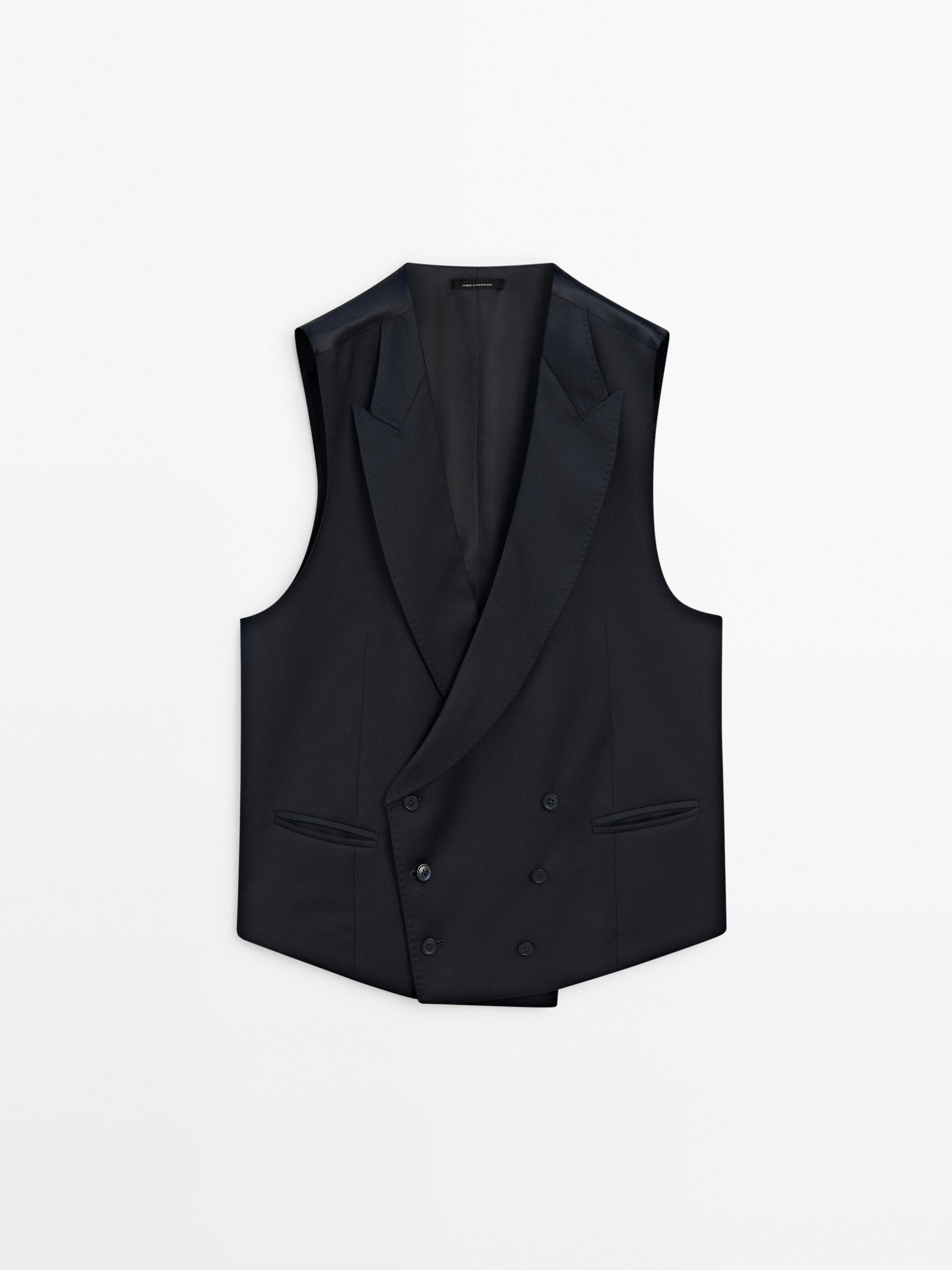 Plain 100% wool suit waistcoat