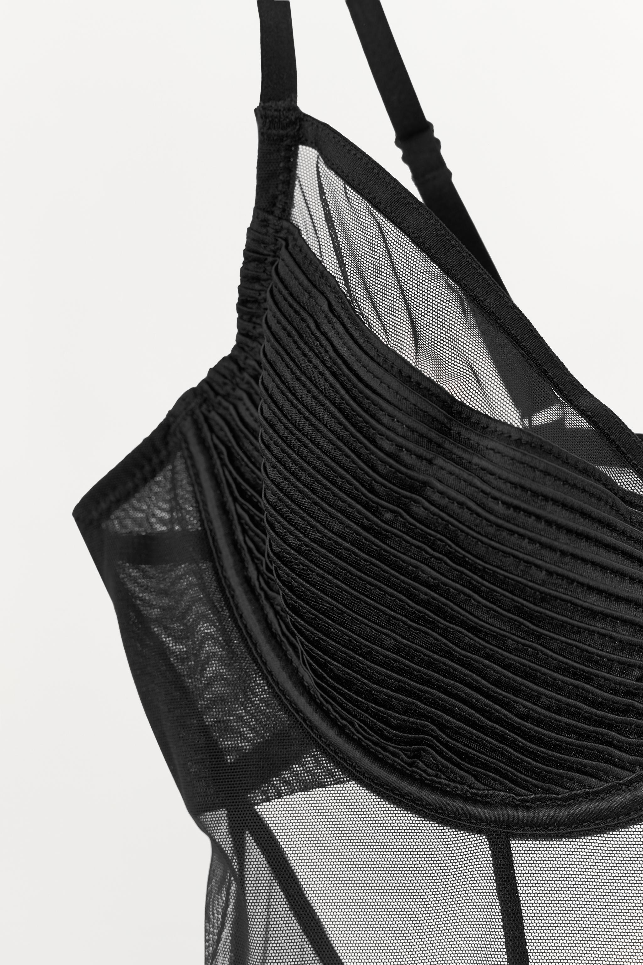 SEMI-SHEER PLEATED BODYSUIT