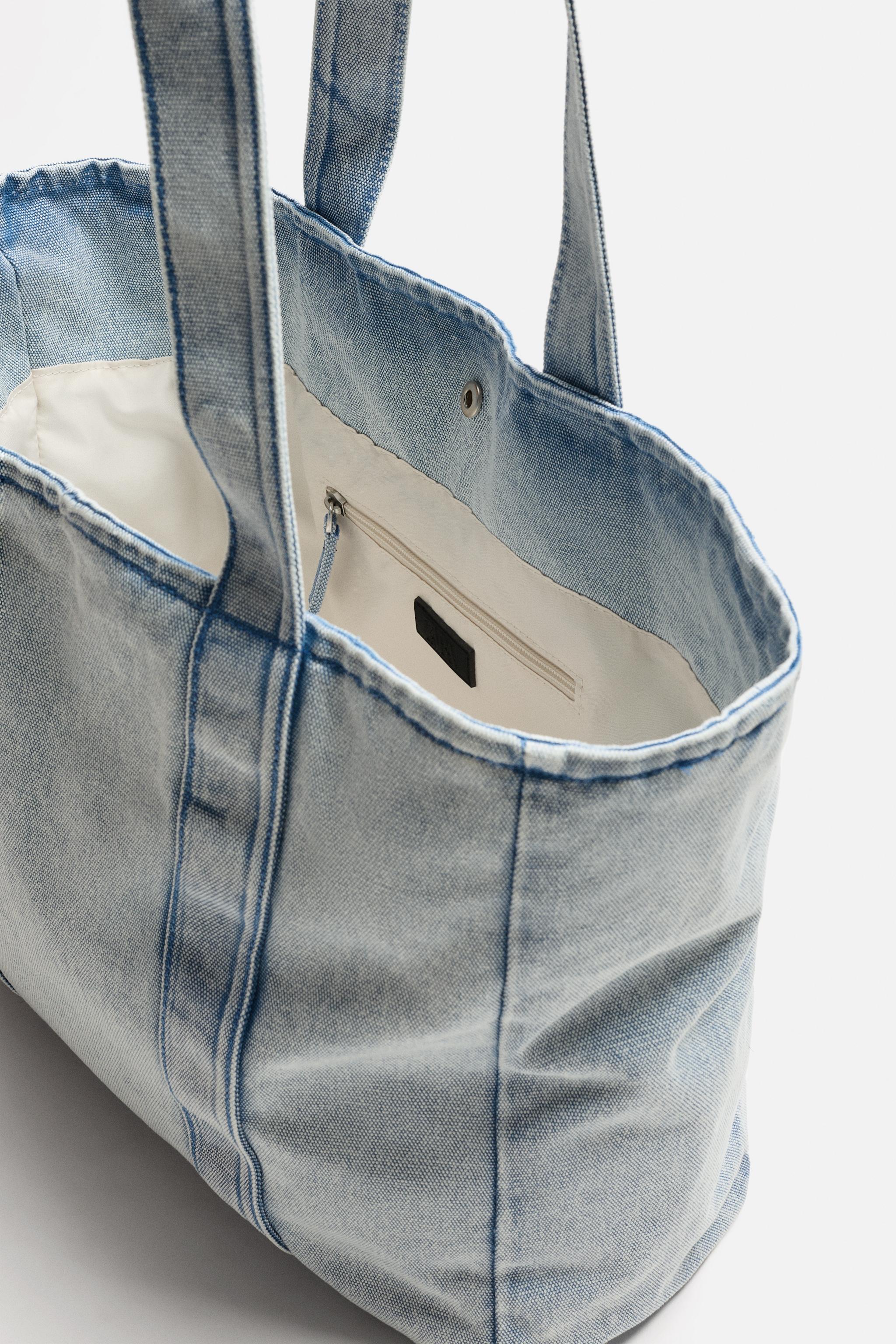 WASHED-EFFECT DENIM SHOPPER BAG