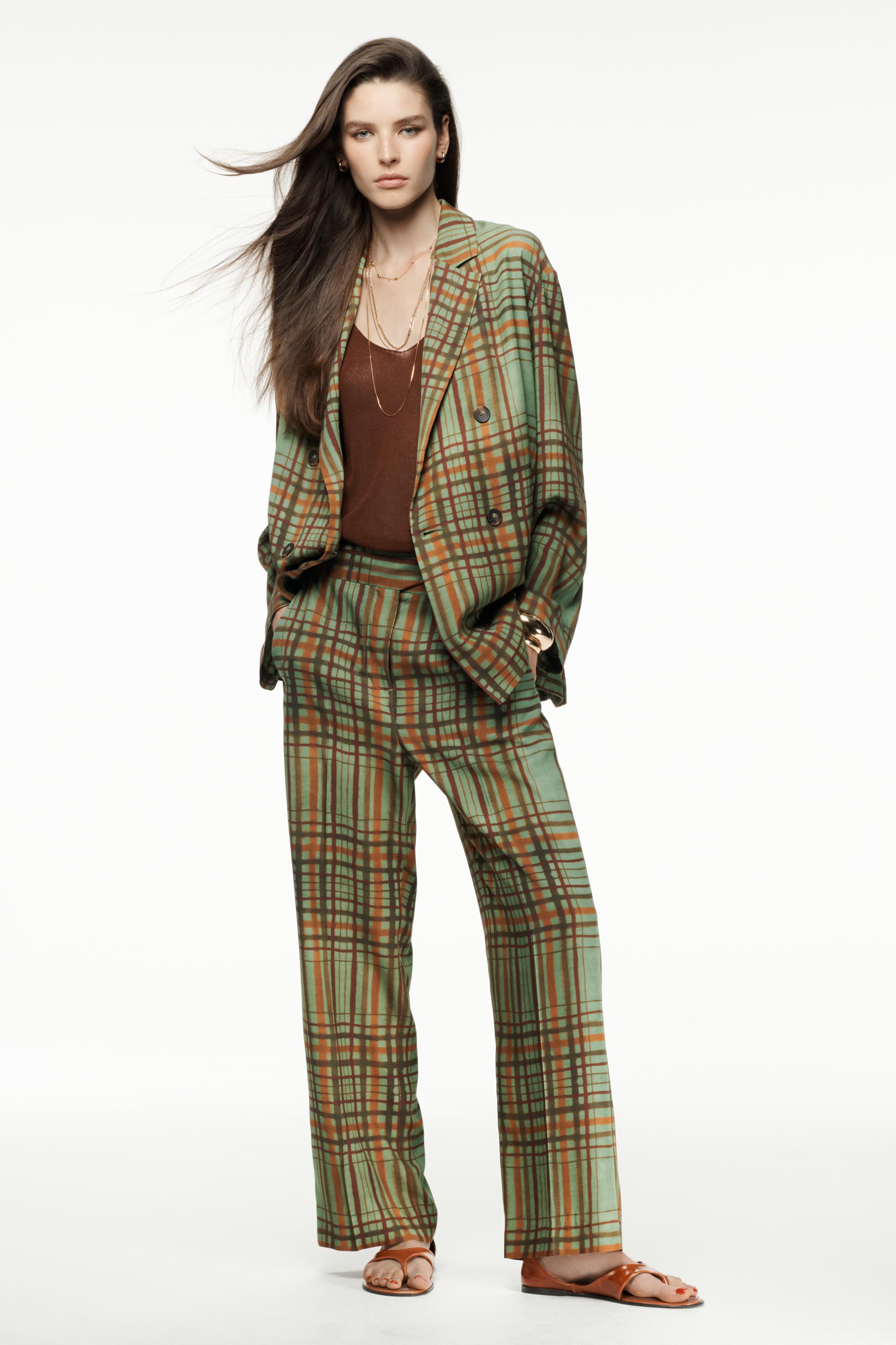 ZW COLLECTION CROP FLARE PLAID PANTS