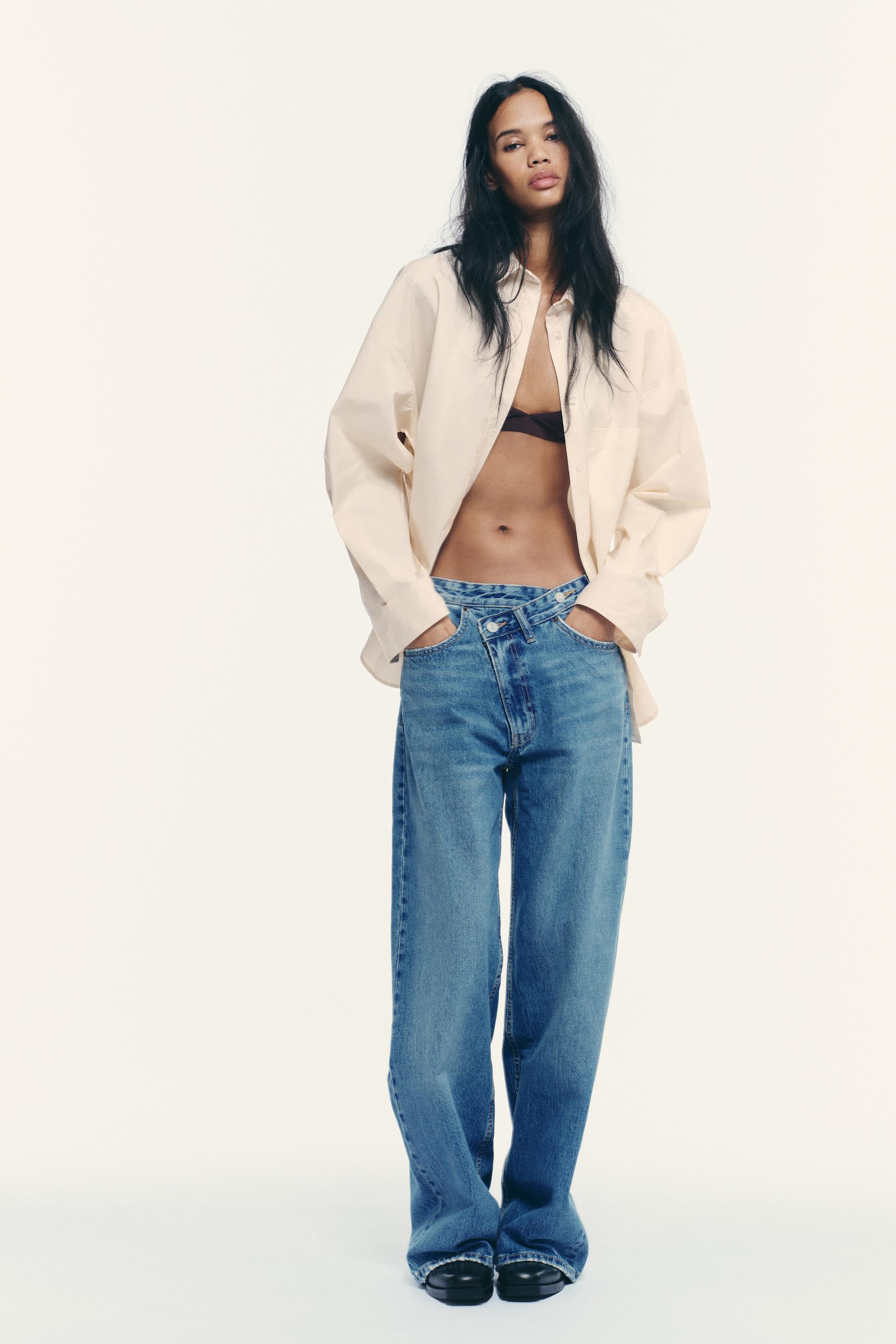 TRF HIGH WAIST CROSSOVER WAIST WIDE LEG JEANS