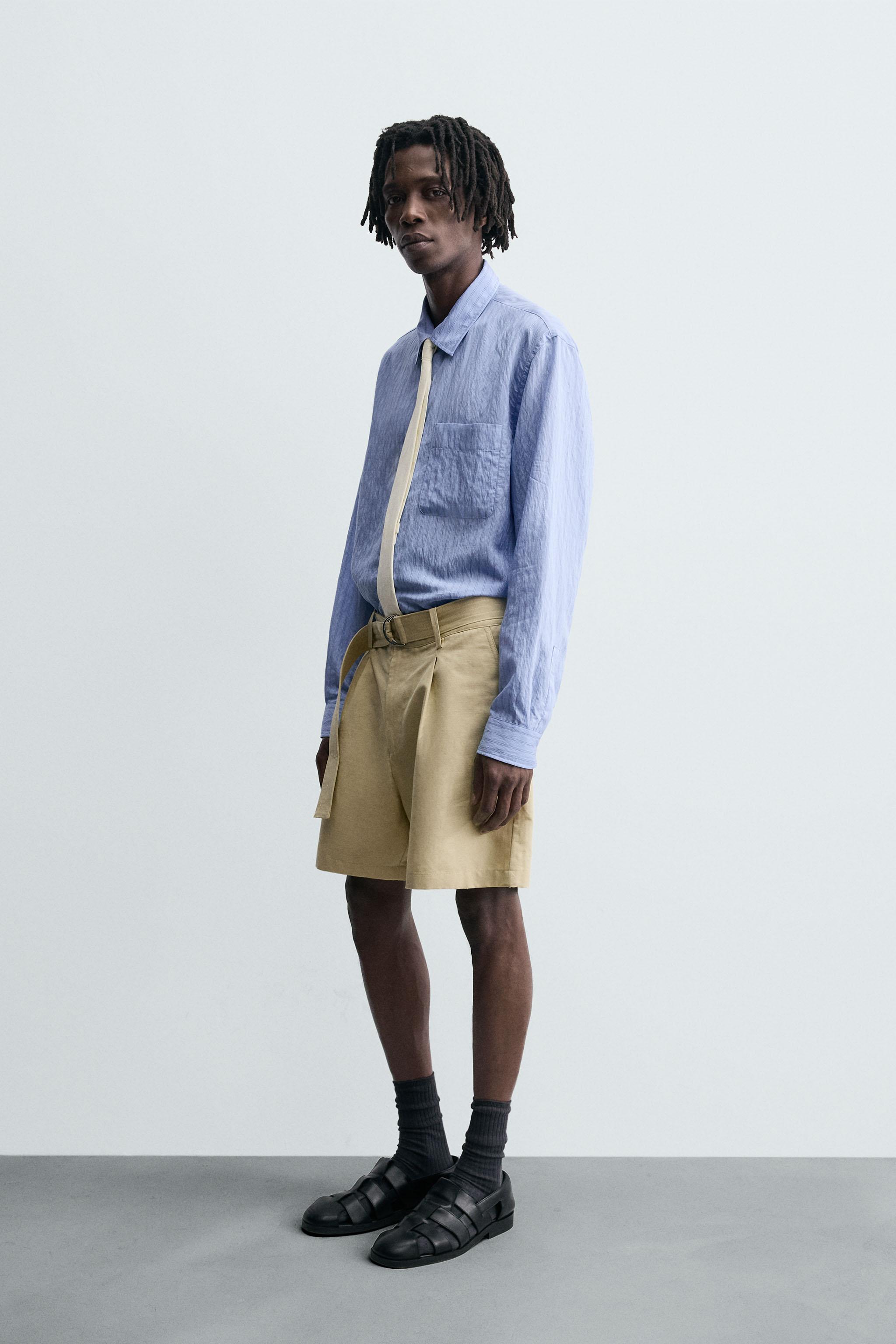 COTTON LINEN BELTED SHORTS