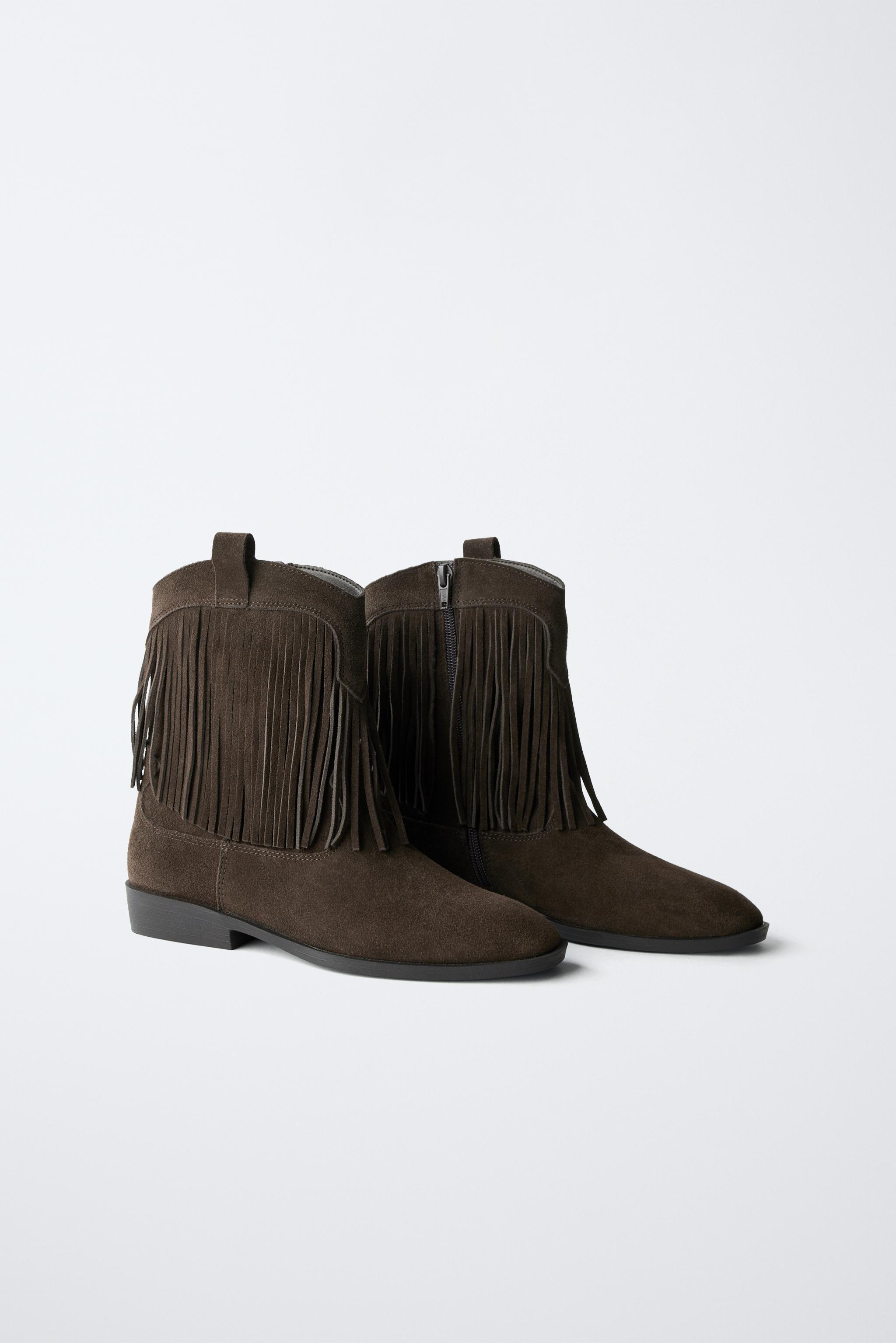 FRINGED LEATHER COWBOY ANKLE BOOTS