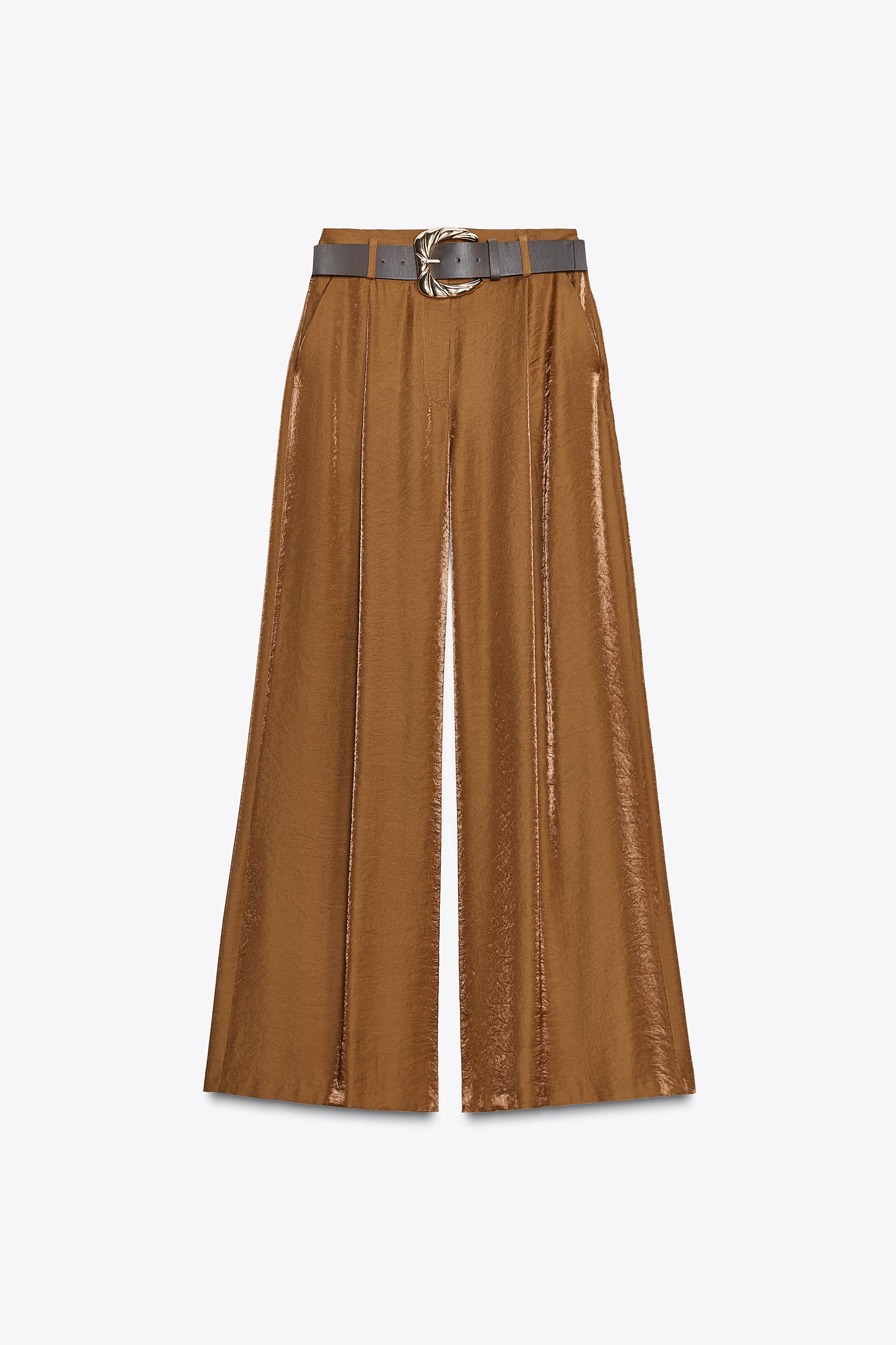 SATIN WIDE LEG BELTED PANTS