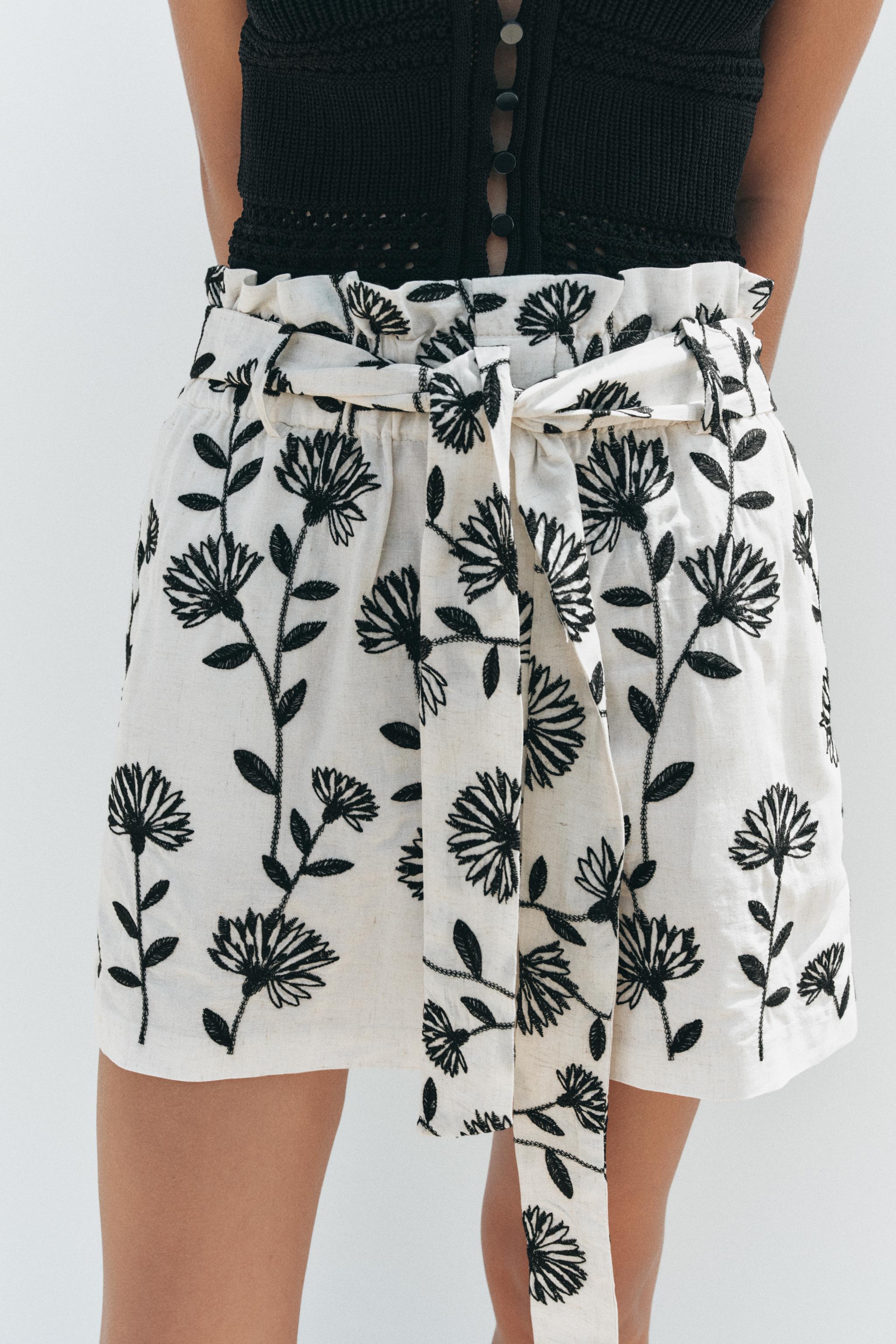 EMBROIDERED PAPER BAG BERMUDA SHORTS