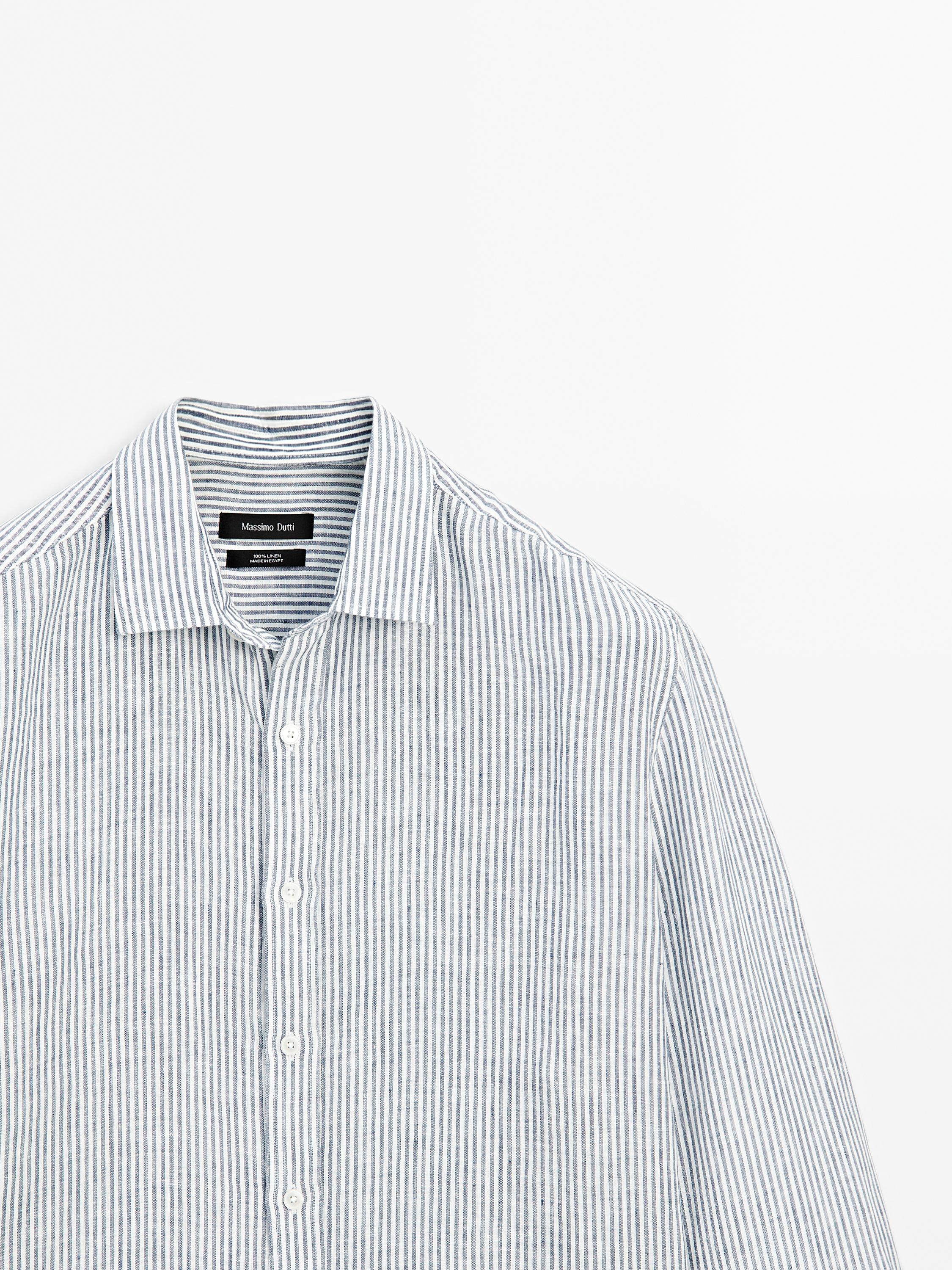 Regular fit striped linen shirt