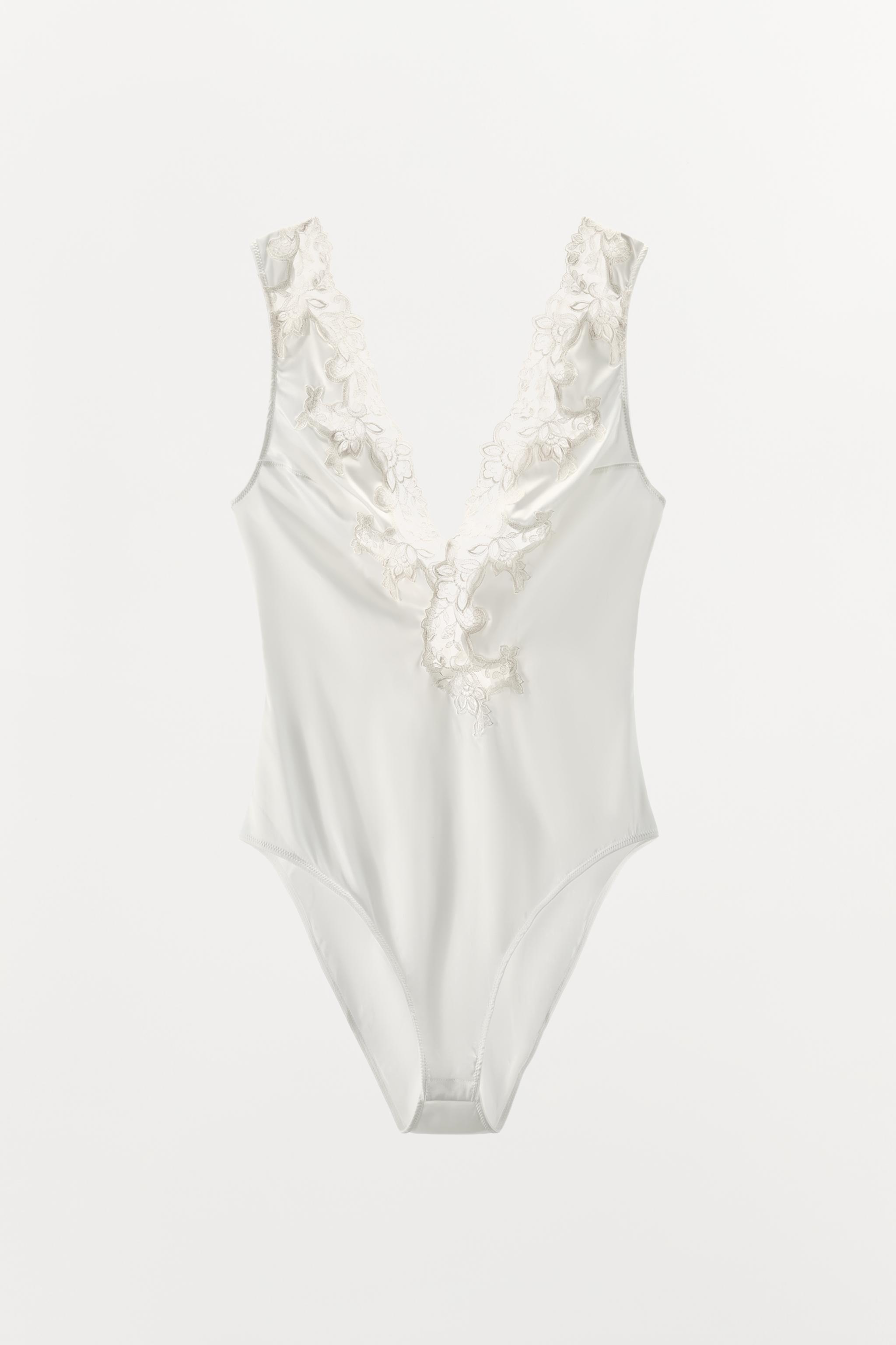 SATIN EFFECT EMBROIDERY LACE BODYSUIT
