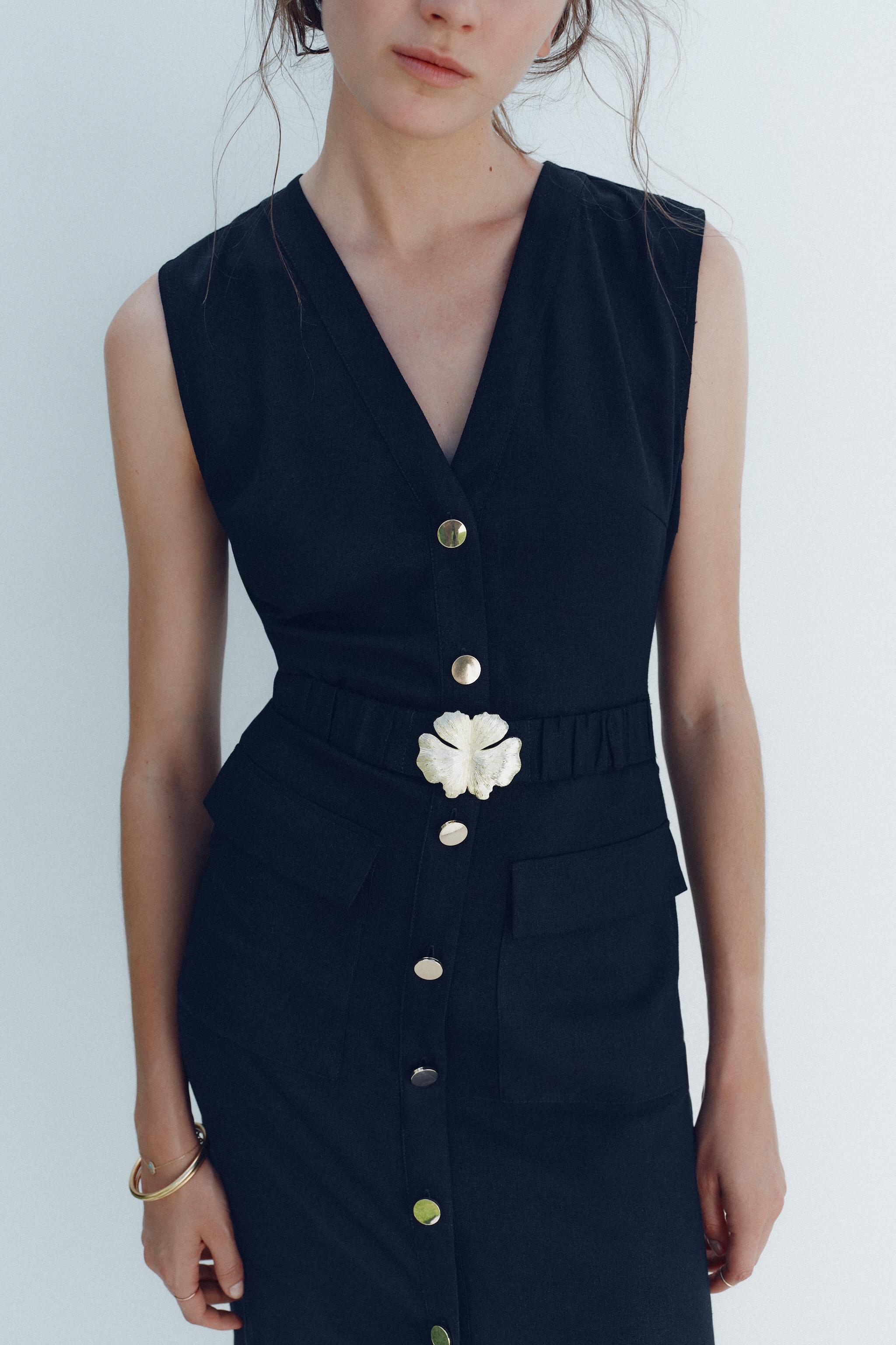 LINEN BELTED MIDI DRESS