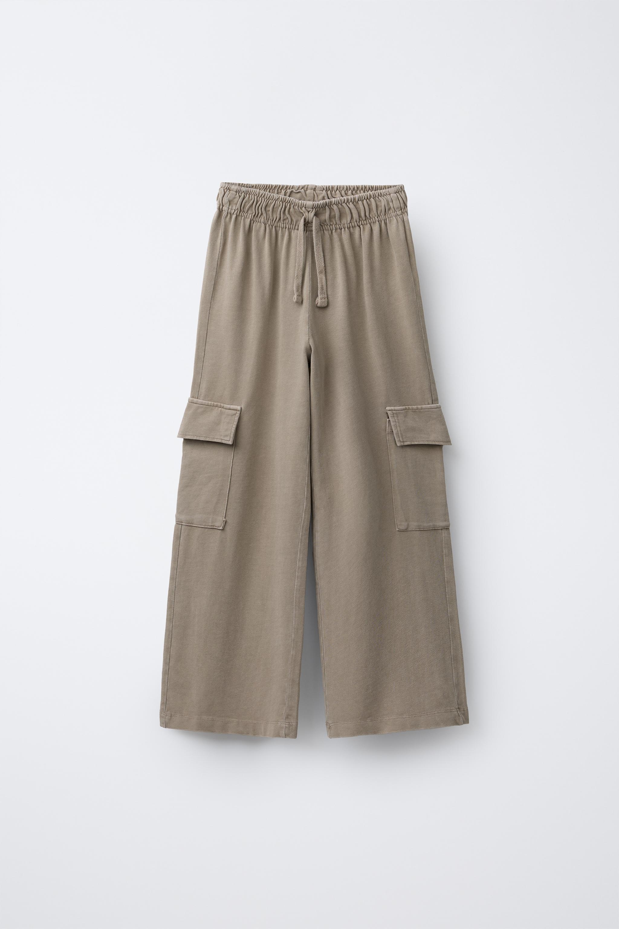 WASHED EFFECT WIDE LEG CARGO PANTS