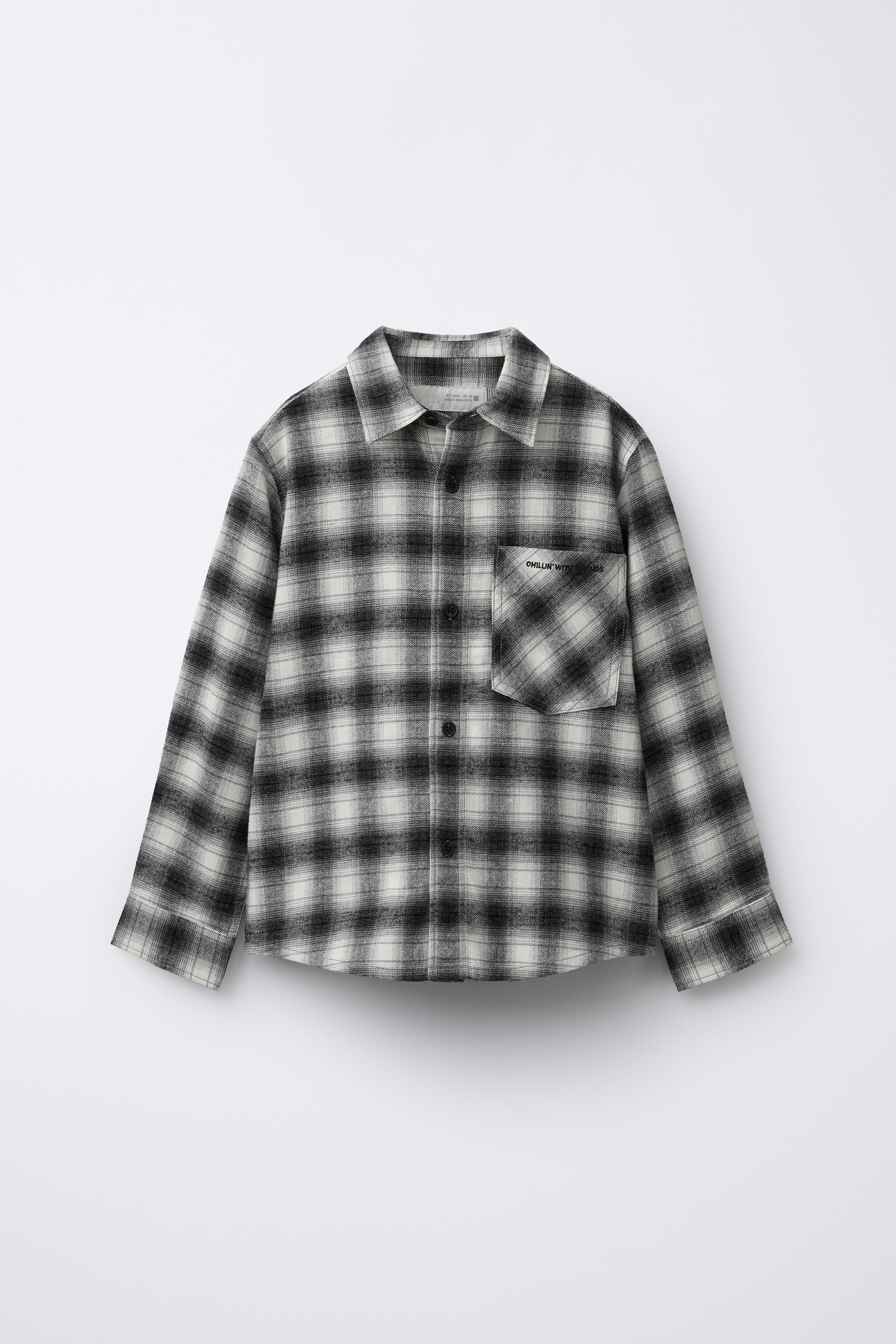 PLAID SHIRT WITH EMBROIDERED TEXT