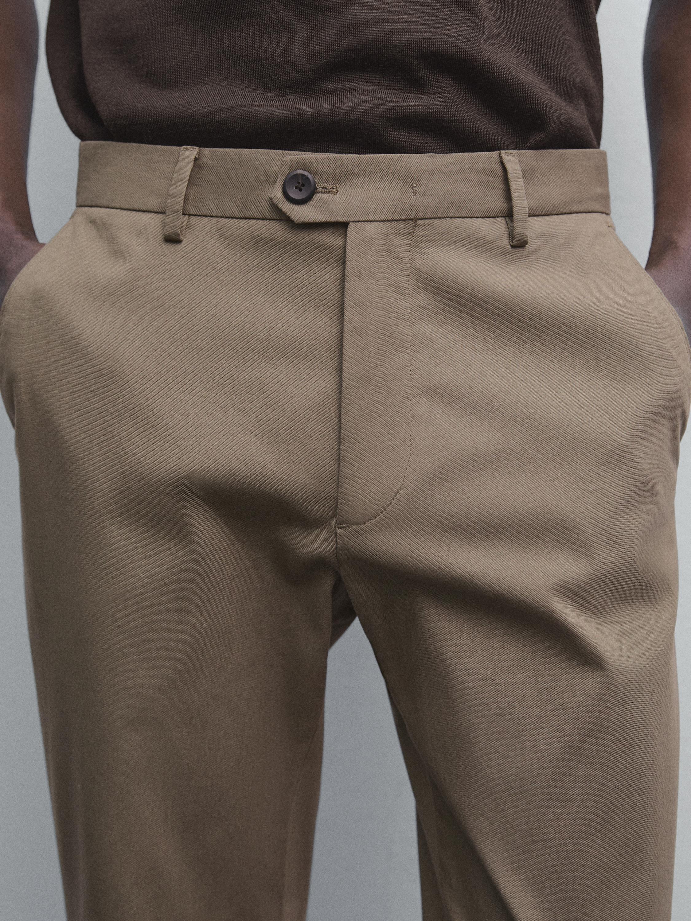 Cotton blend slim fit trousers