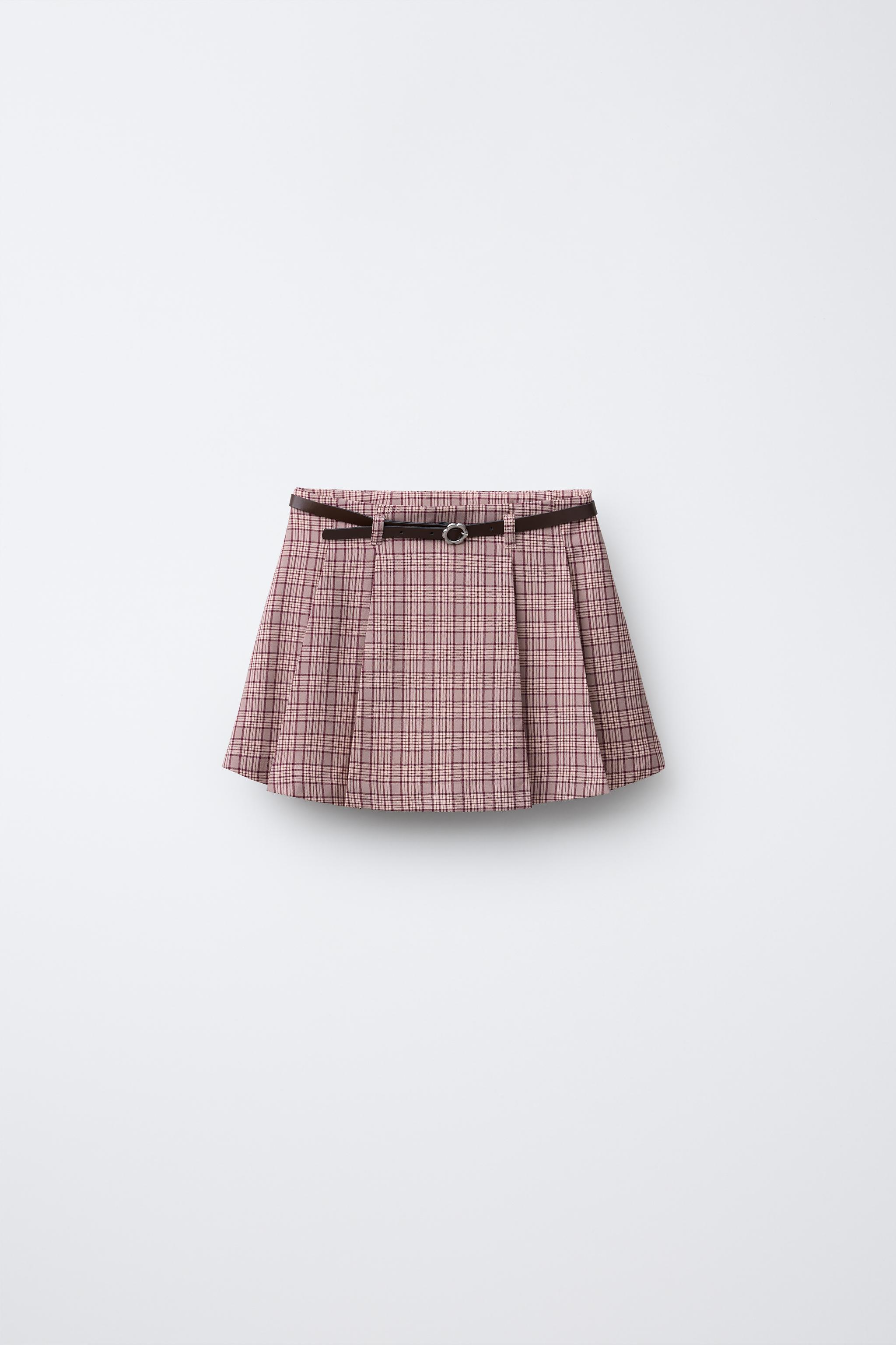 PLAID BELTED SKORT