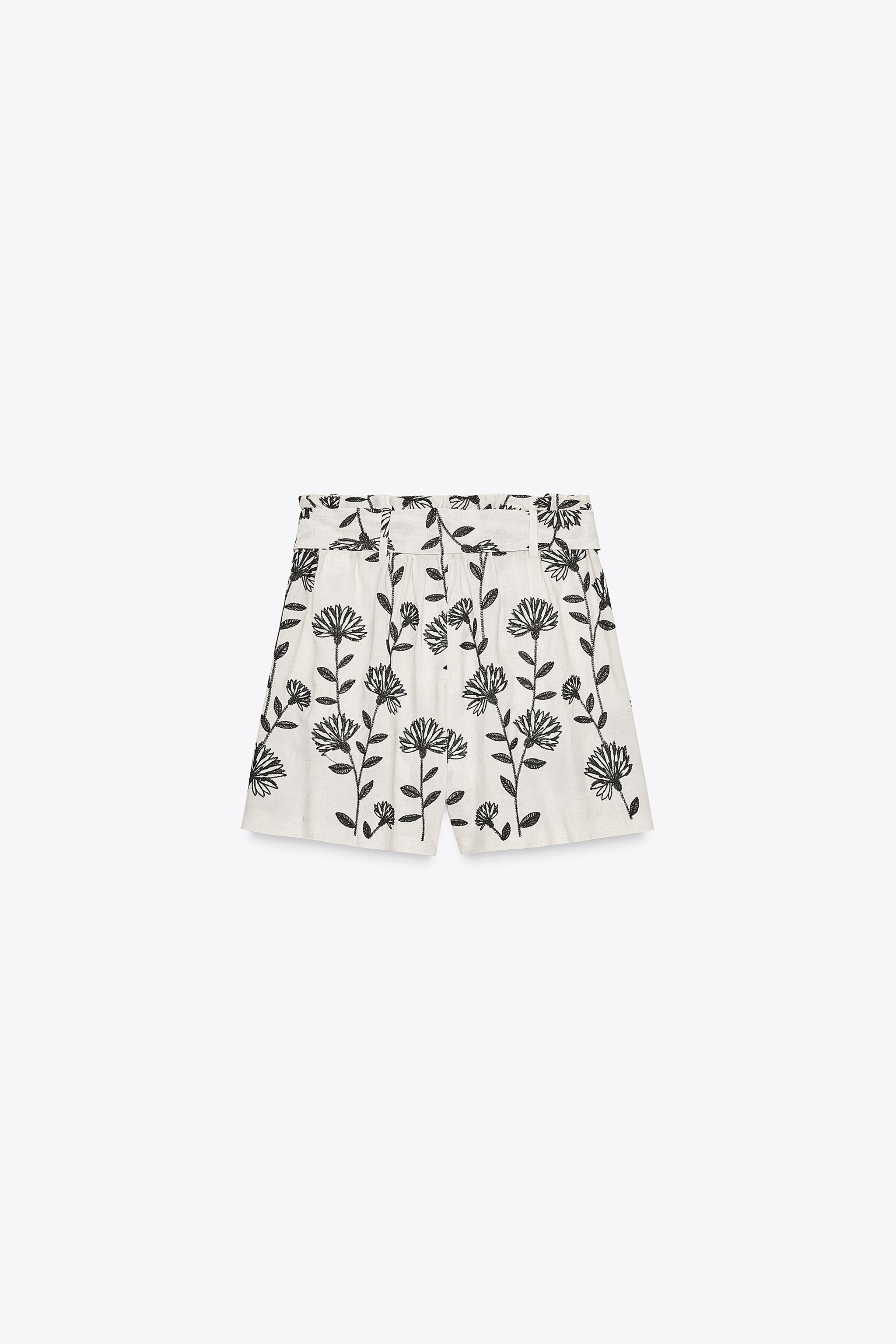 EMBROIDERED PAPER BAG BERMUDA SHORTS