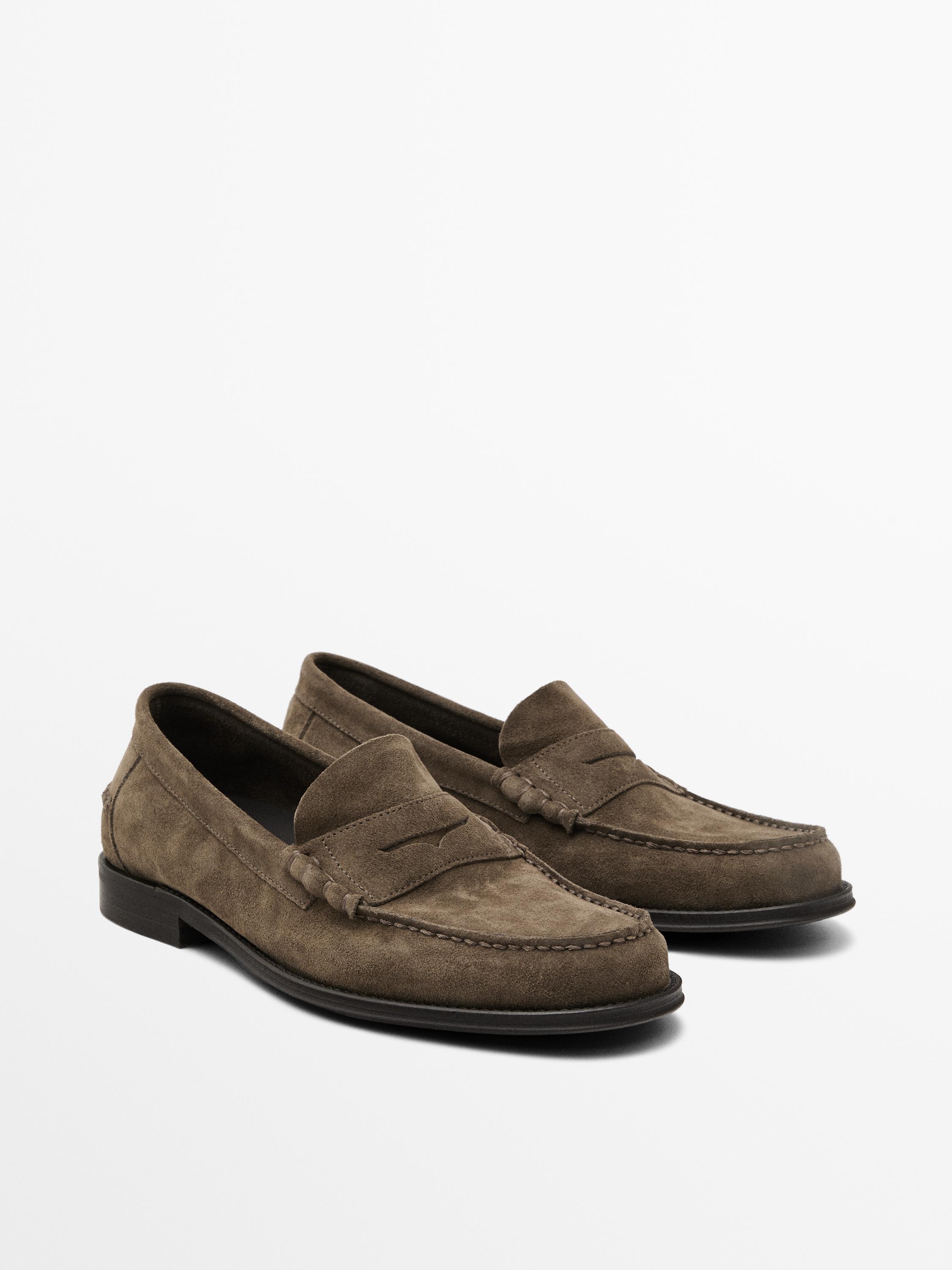 Split suede penny loafers