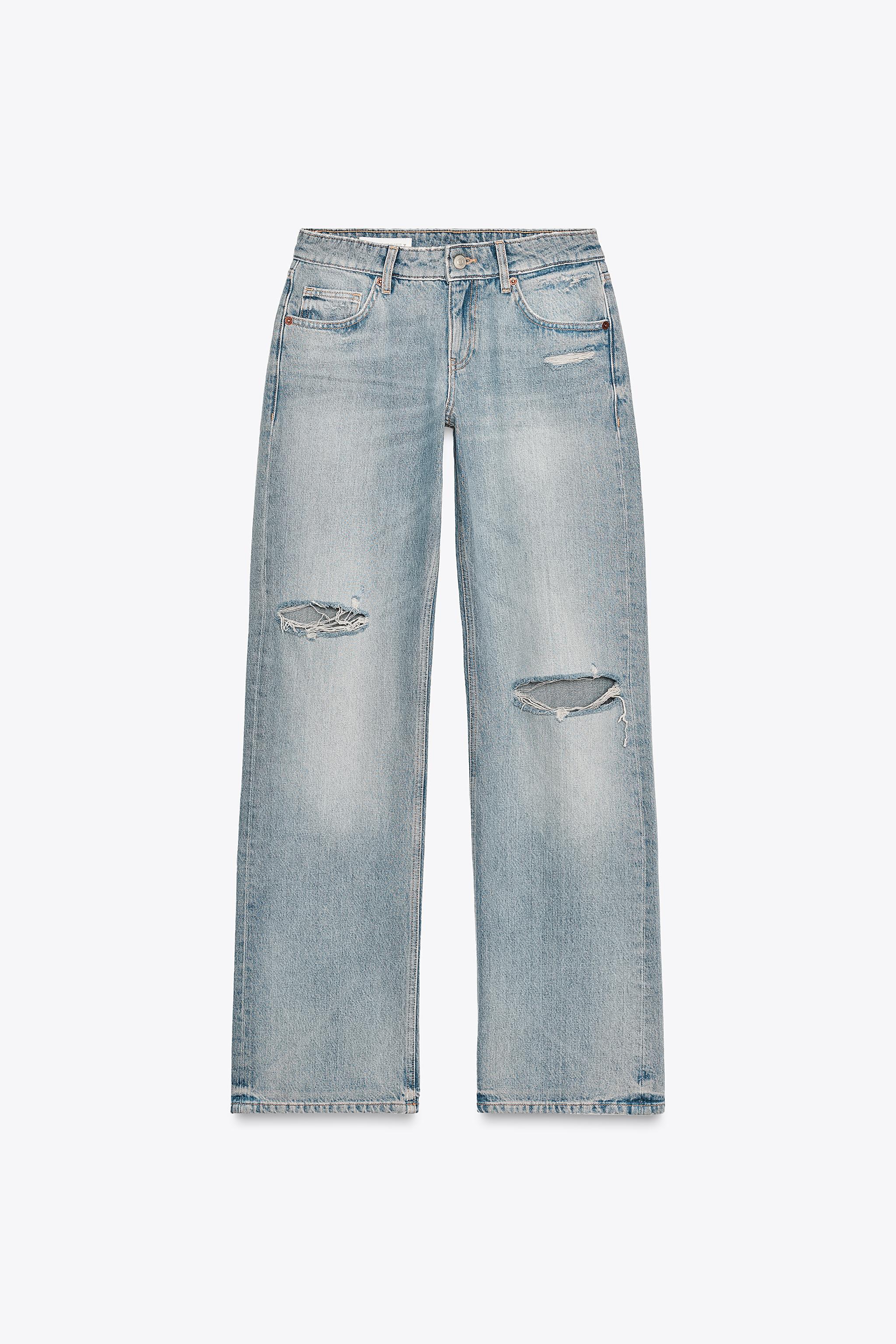TRF LOW RISE RIPPED WIDE LEG JEANS