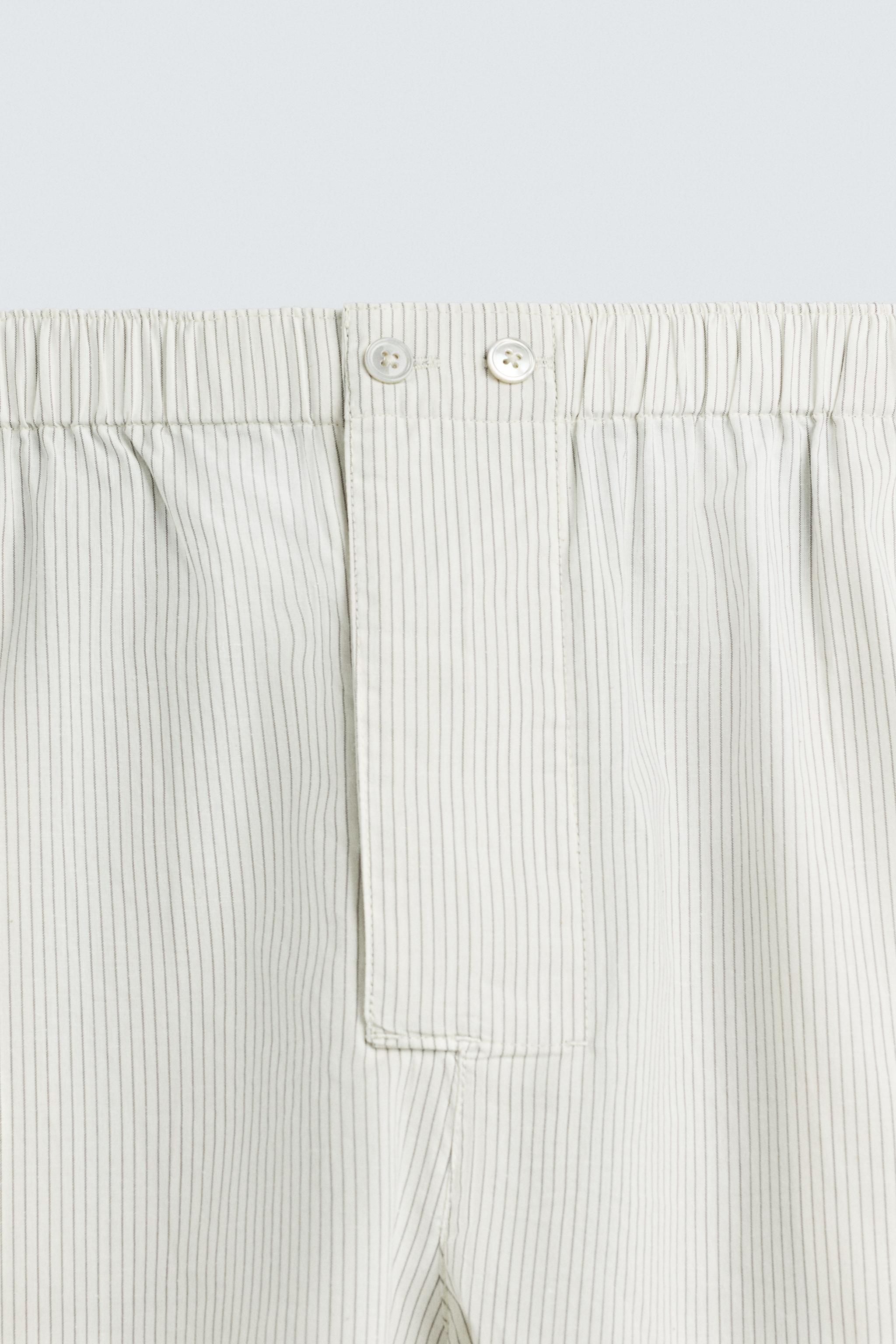 STRIPED COTTON-HEMP BERMUDA SHORTS