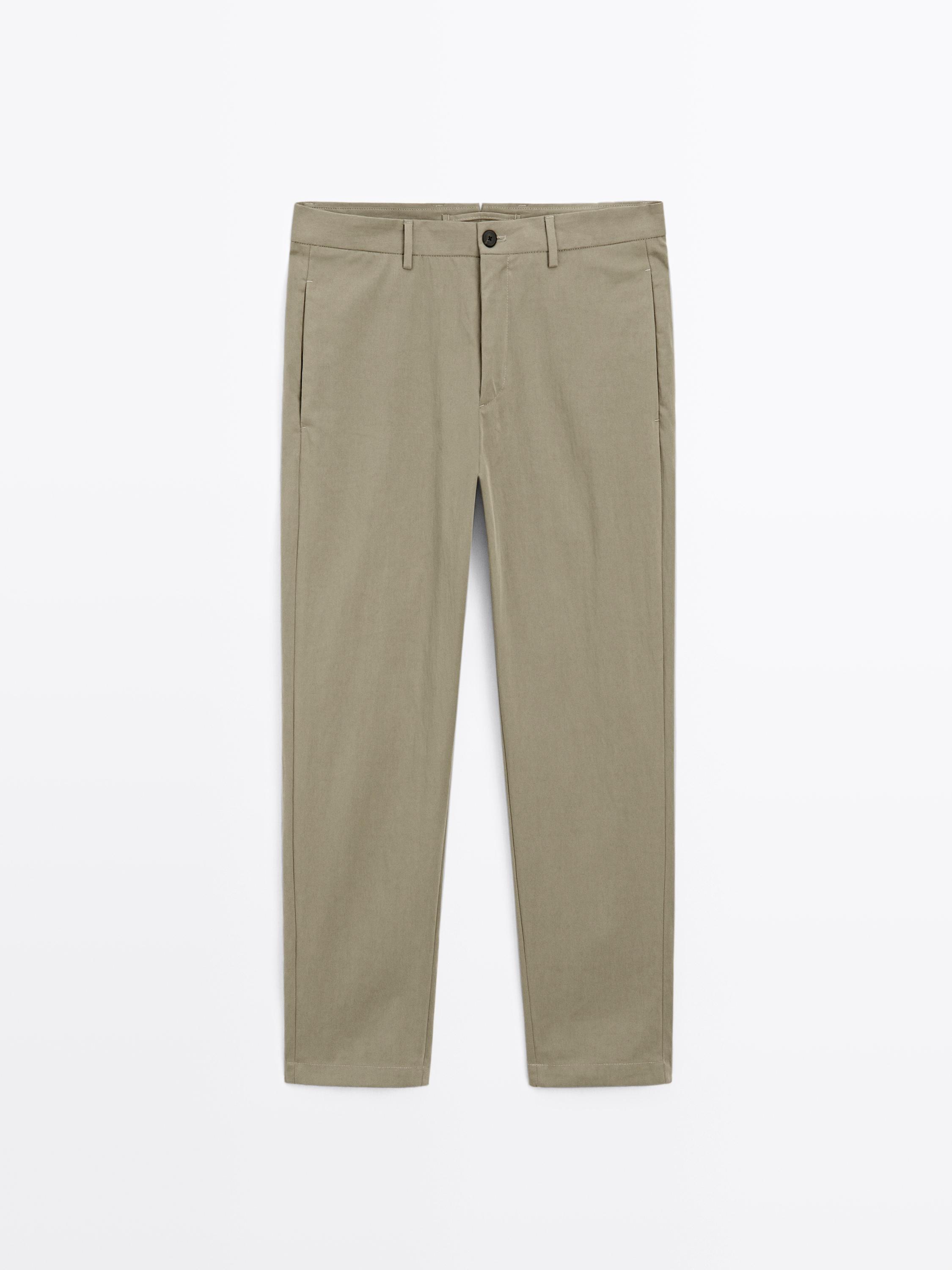 Cotton blend cigarette fit trousers