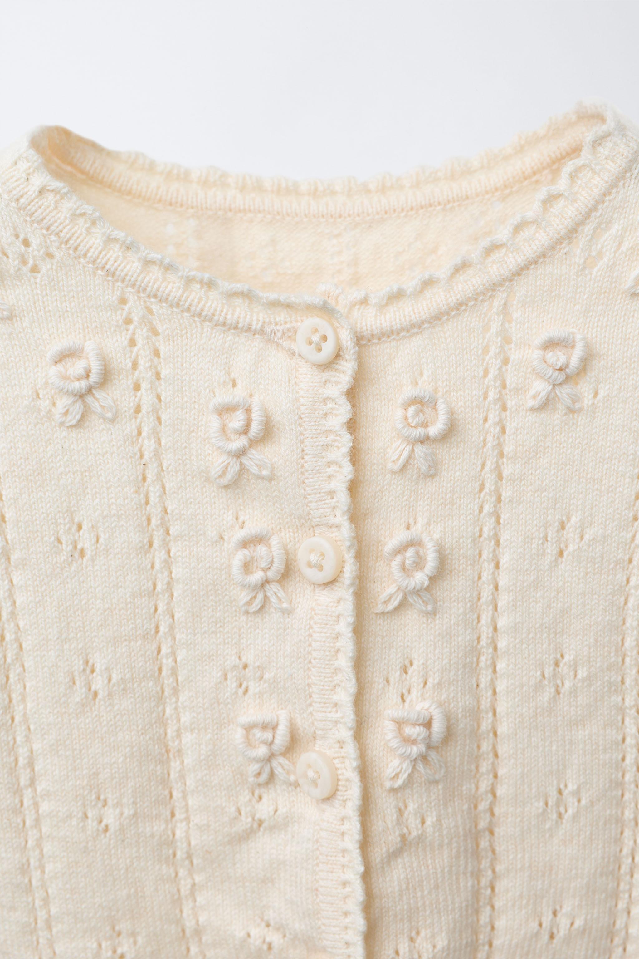 OPENWORK AND EMBROIDERED KNIT CARDIGAN
