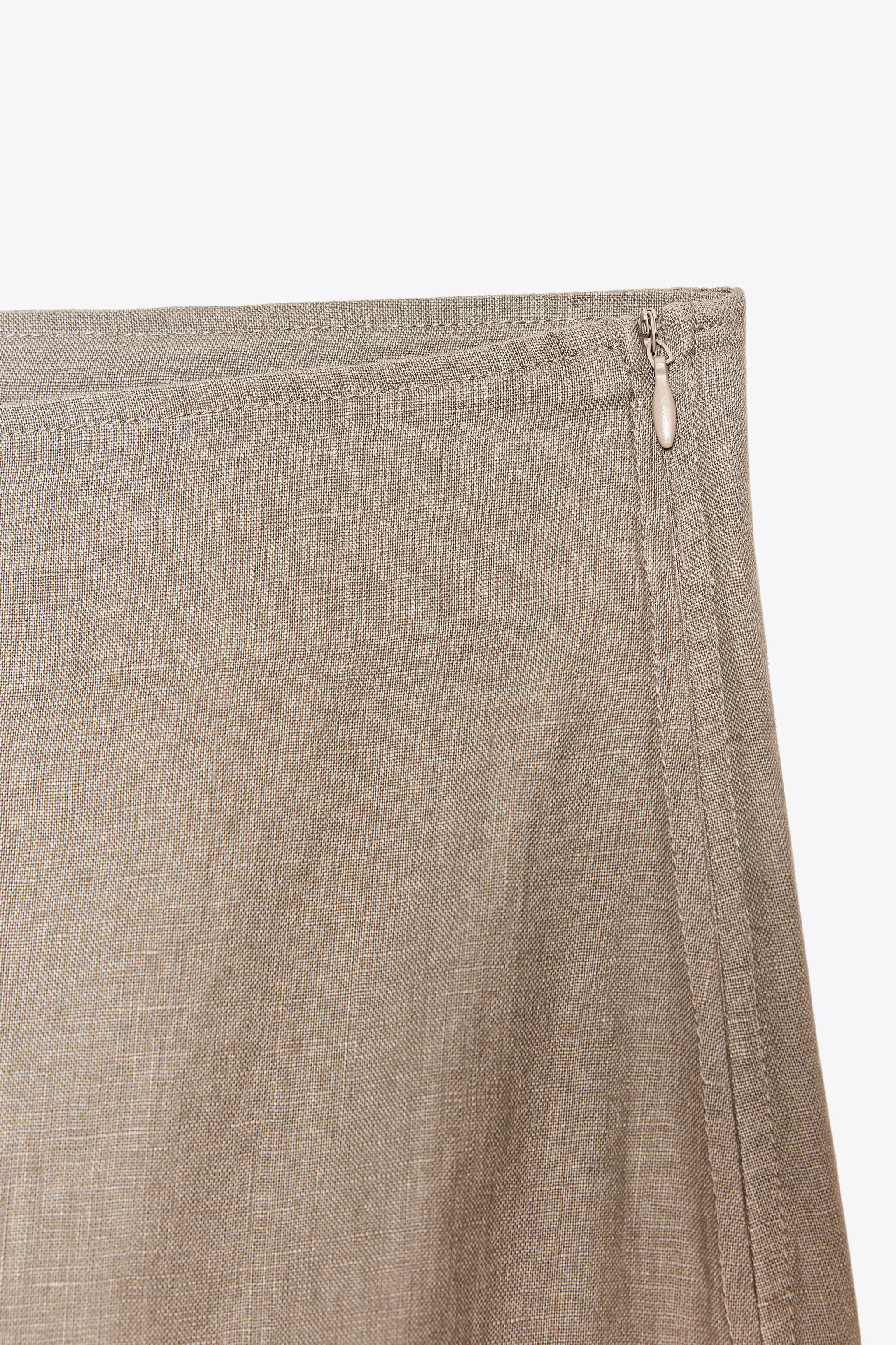 100% LINEN MIDI SKIRT ZW COLLECTION