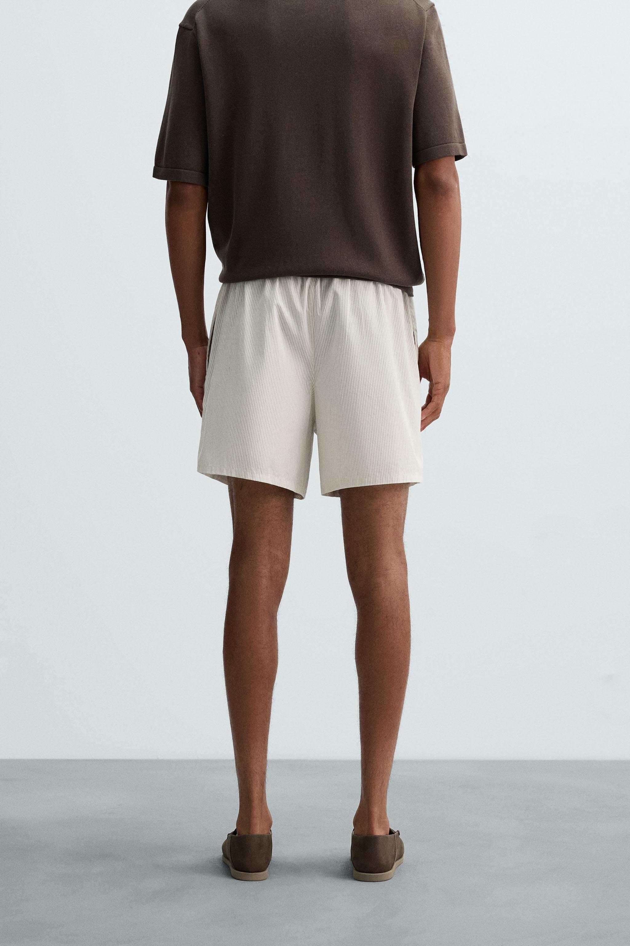 STRIPED COTTON-HEMP BERMUDA SHORTS