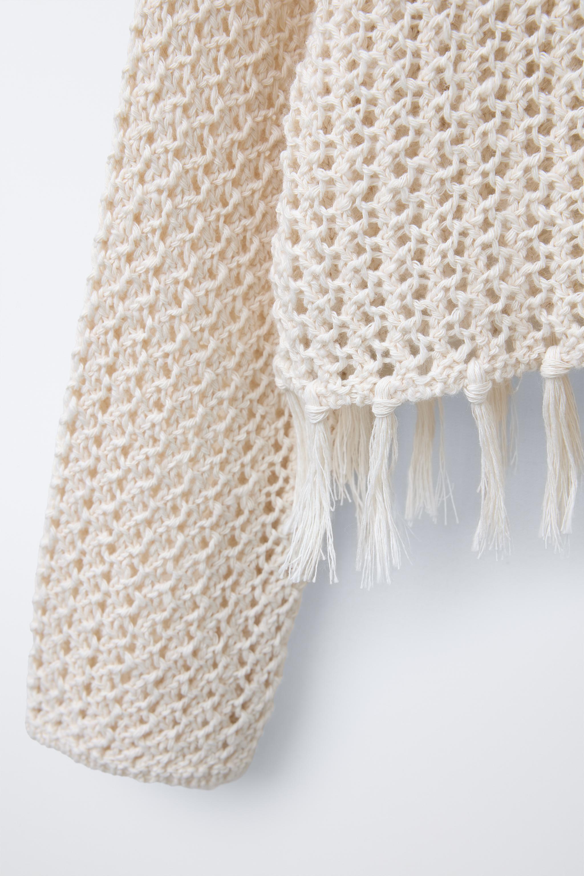 FRINGED MESH KNIT SWEATER