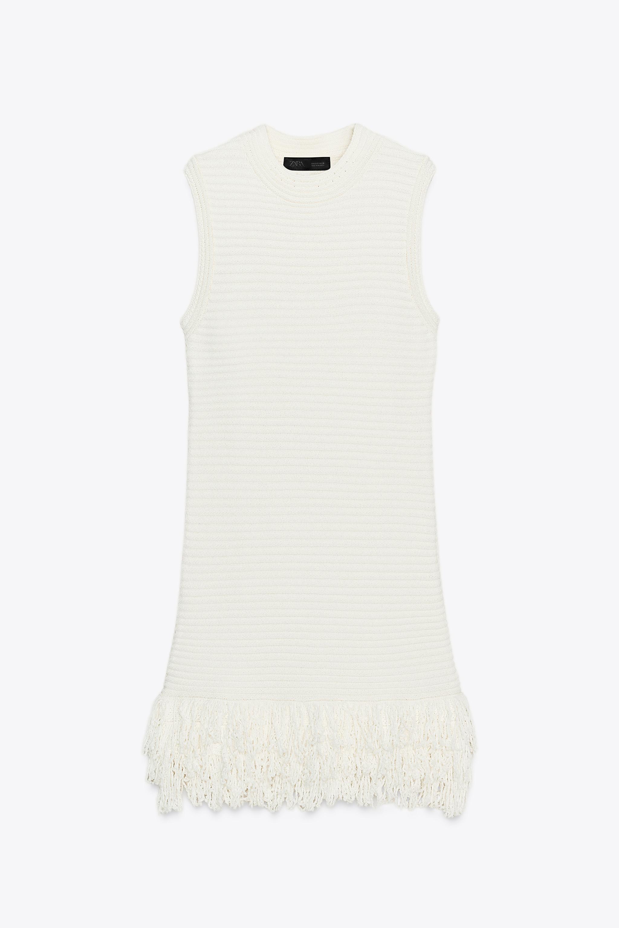 CHECKERED KNIT DRESS WITH FRINGE