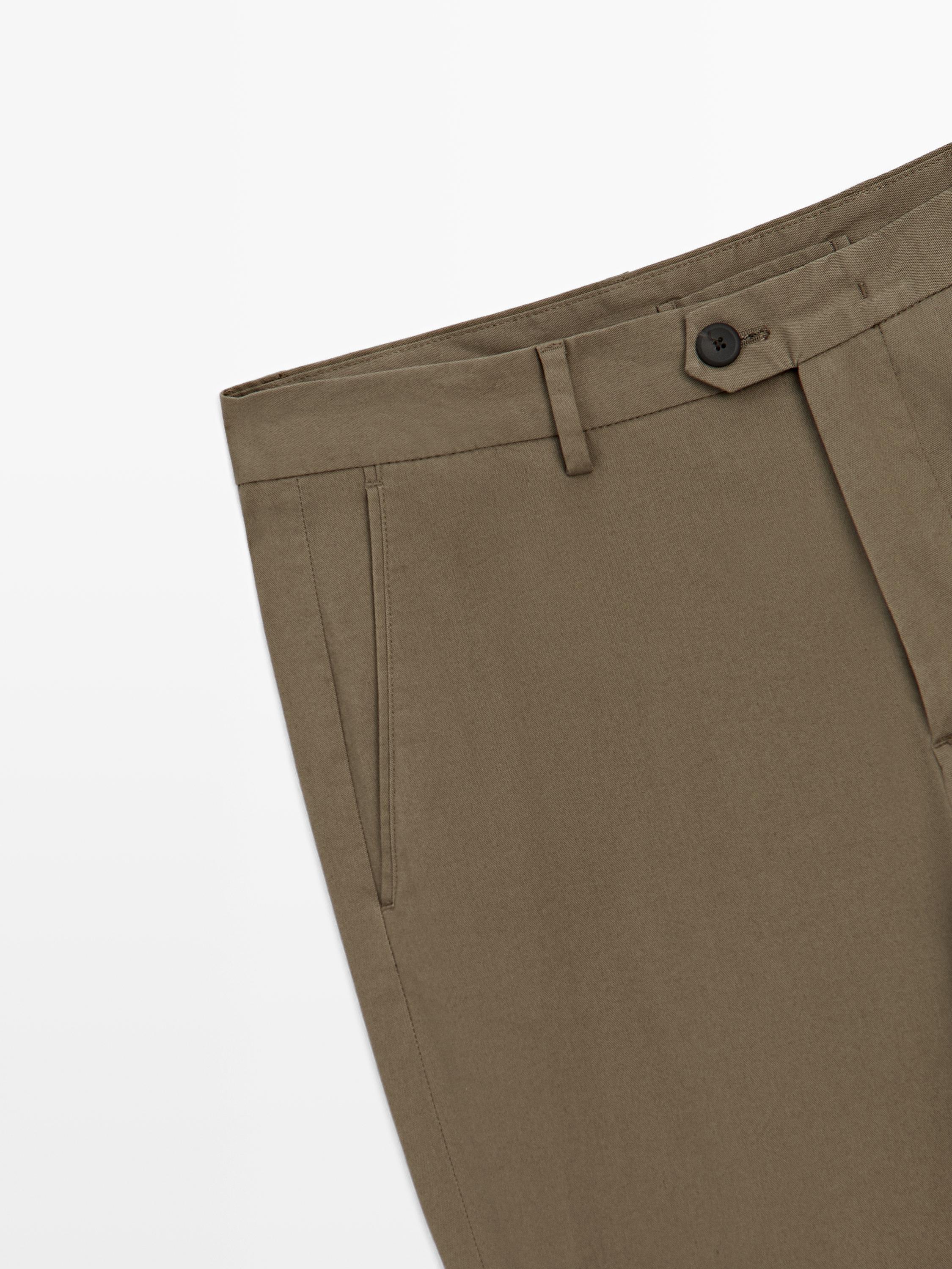 Cotton blend slim fit trousers