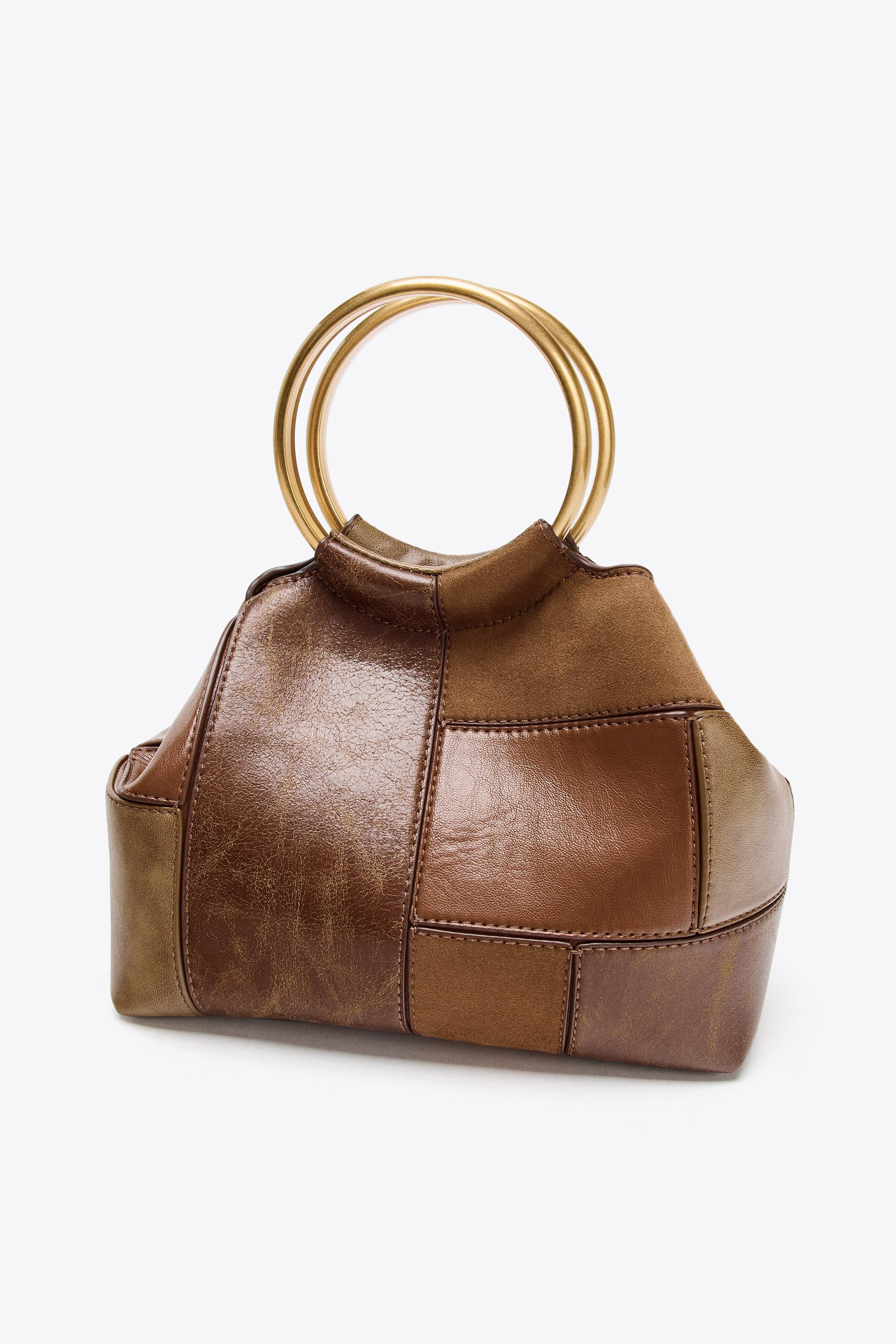 PATCHWORK RIGID HANDLE MINI BUCKET BAG