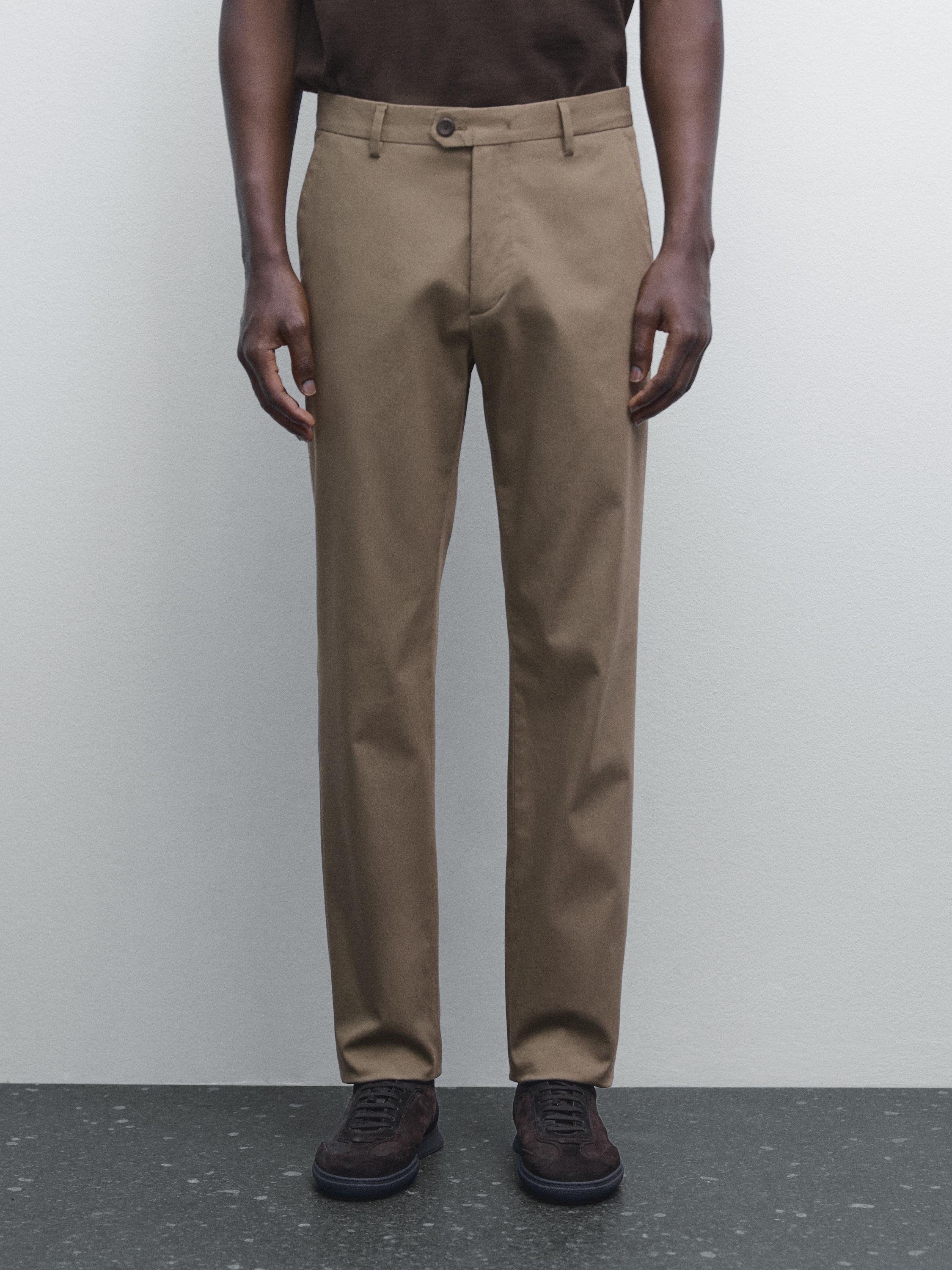 Cotton blend slim fit trousers