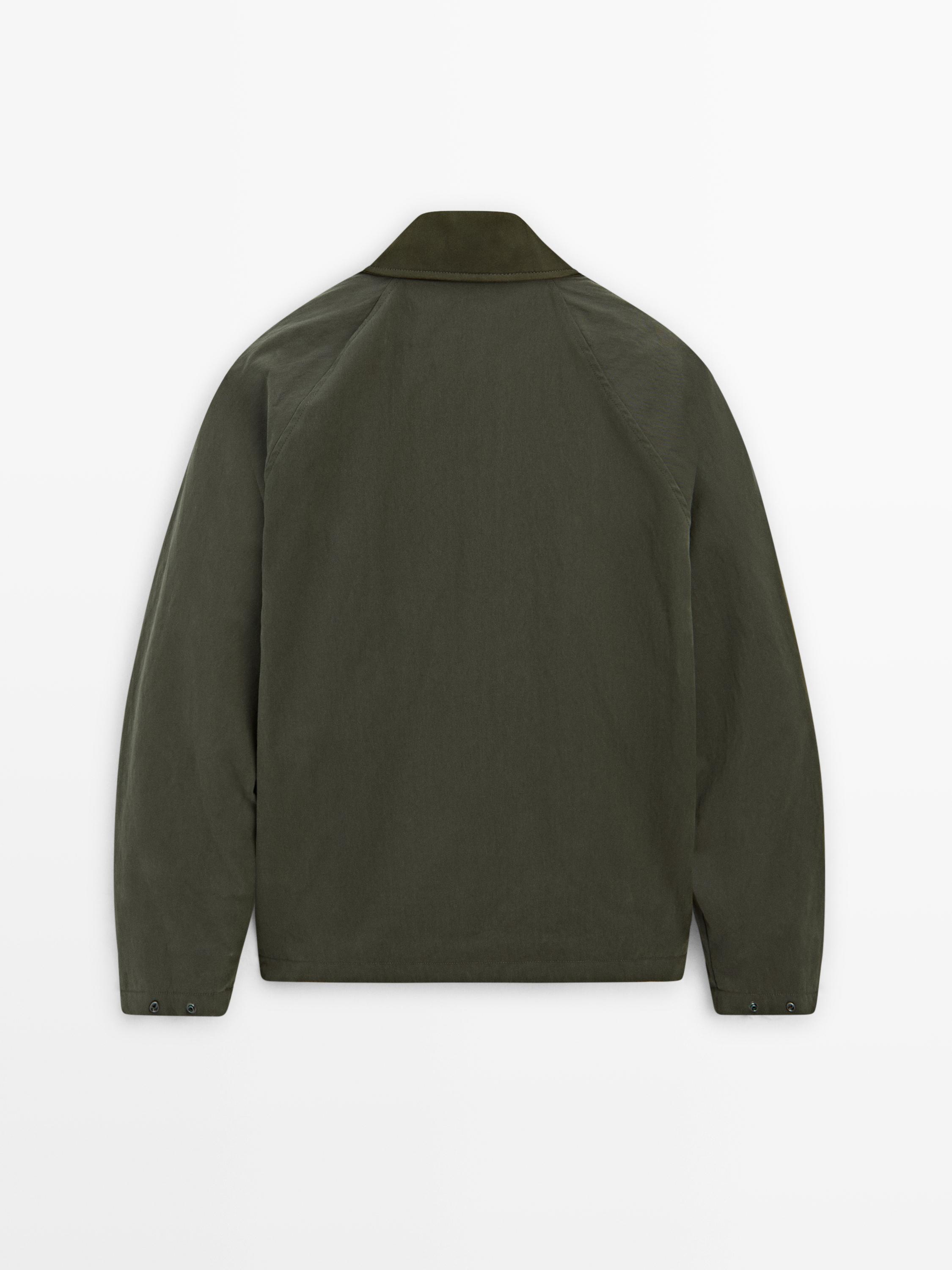 Jacket with leather collar detail