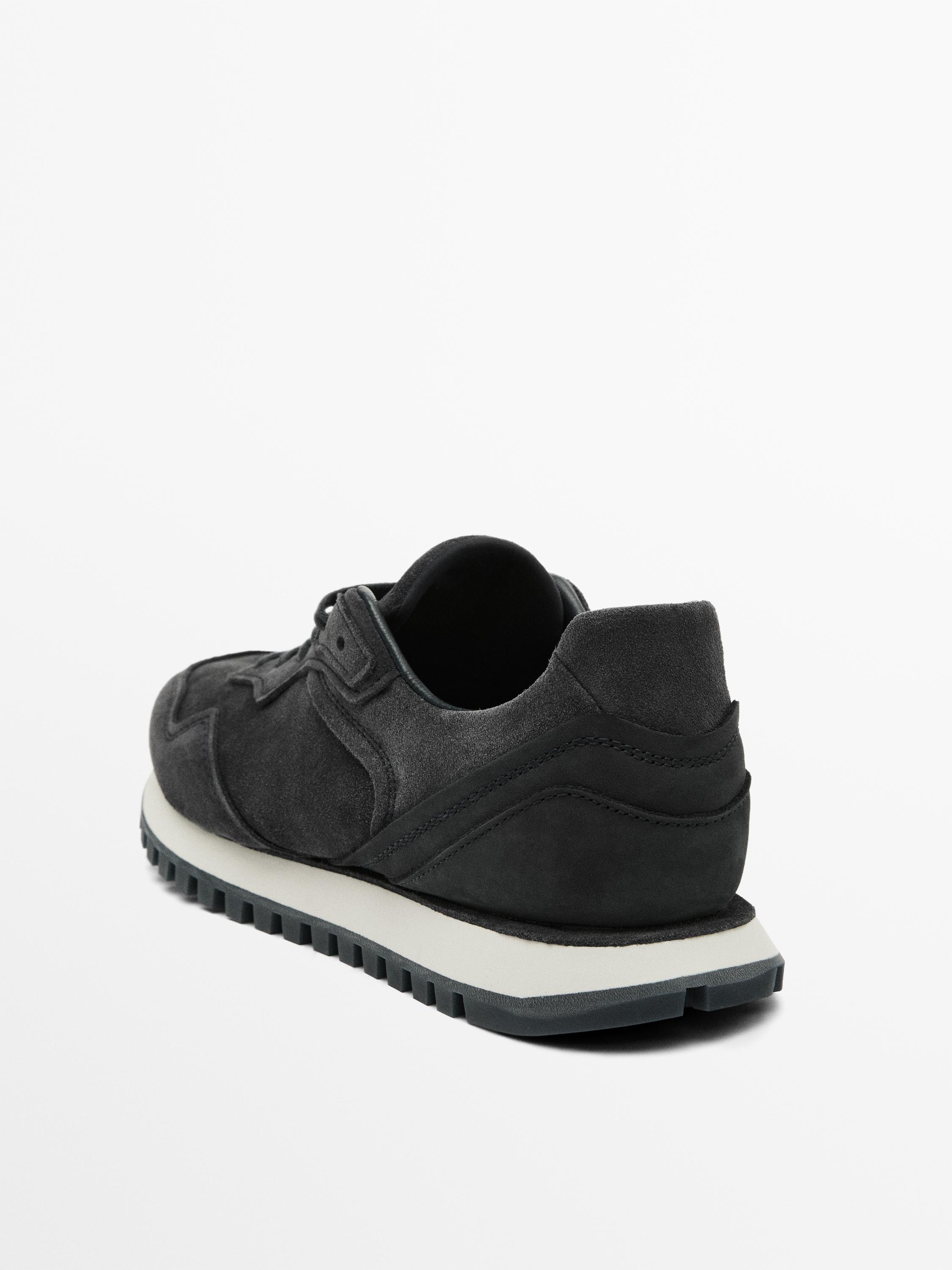 Blue split leather trainers