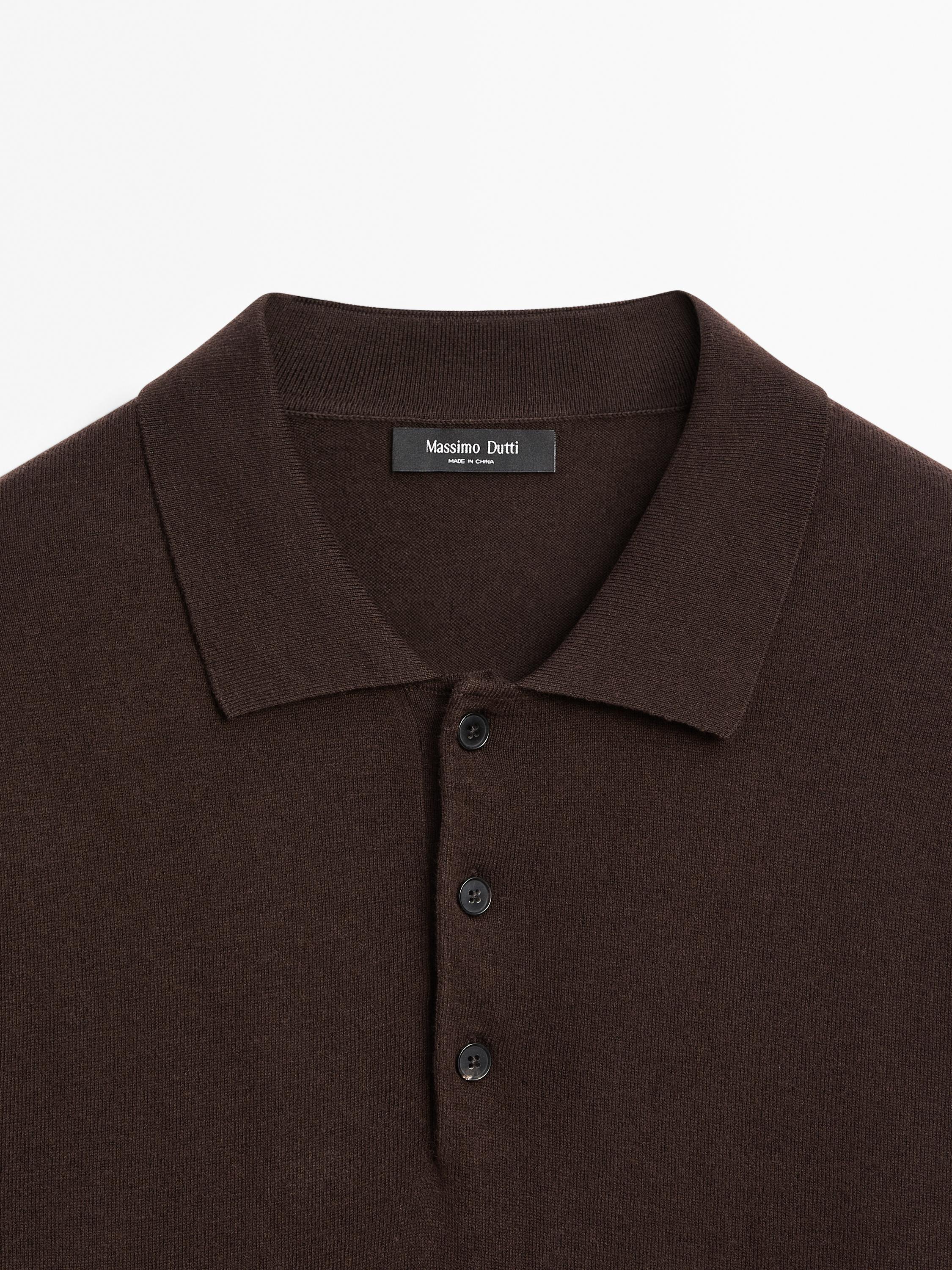 Cotton blend knit polo sweater