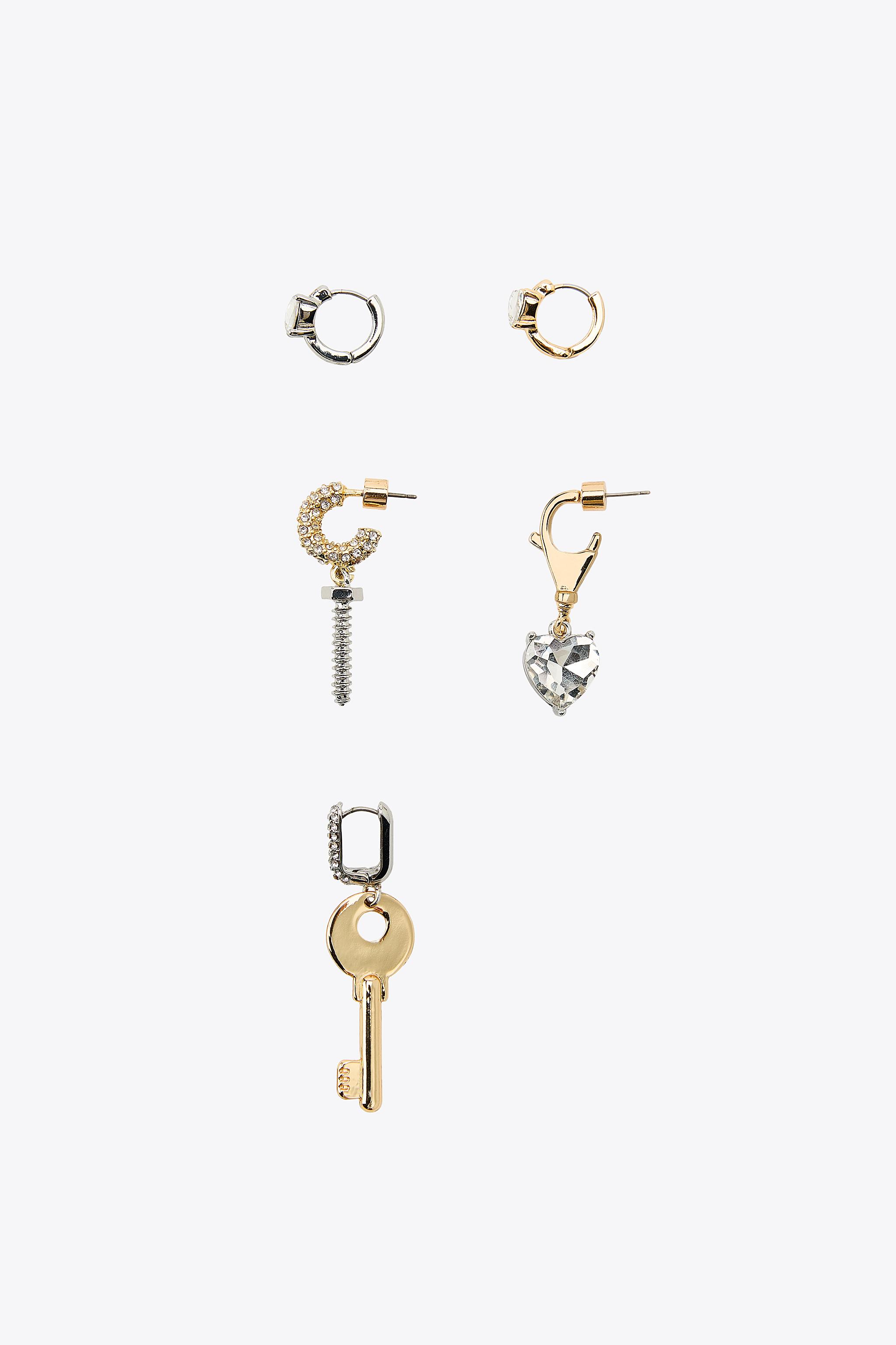 PACK OF 5 COMBINED KEY AND JEWEL EARRINGS