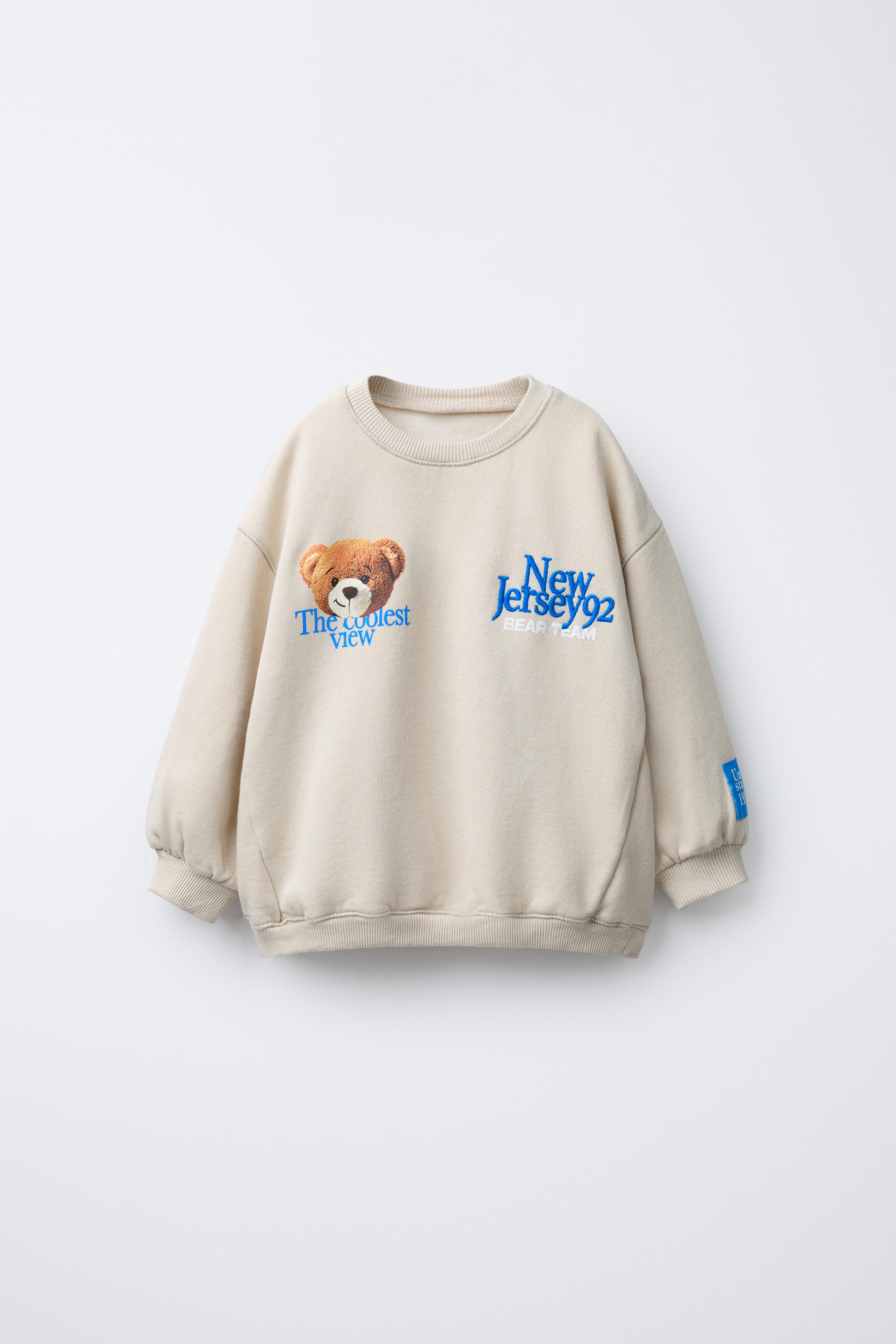BEAR PRINT AND EMBROIDERED TEXT SWEATSHIRT