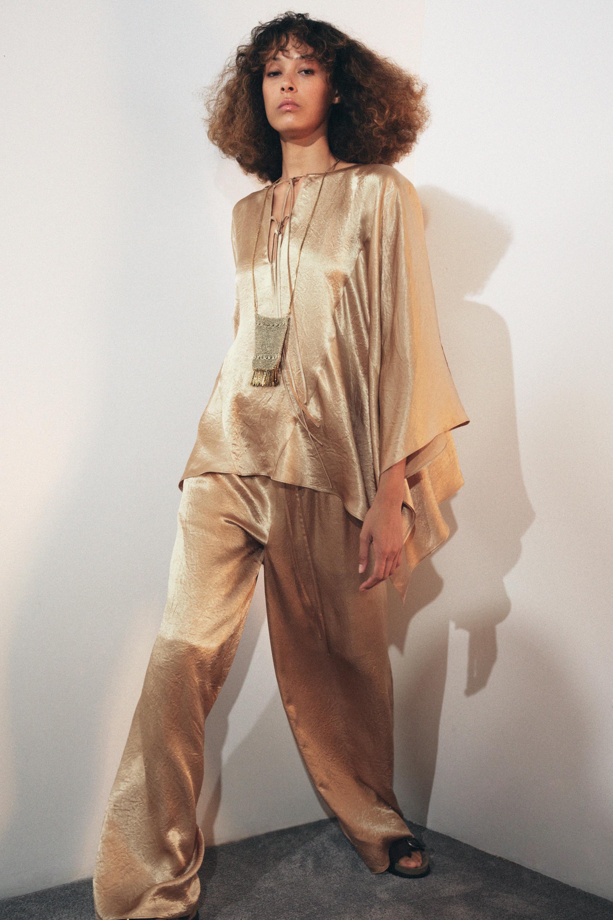 ZW COLLECTION SATIN EFFECT CAPE SHIRT