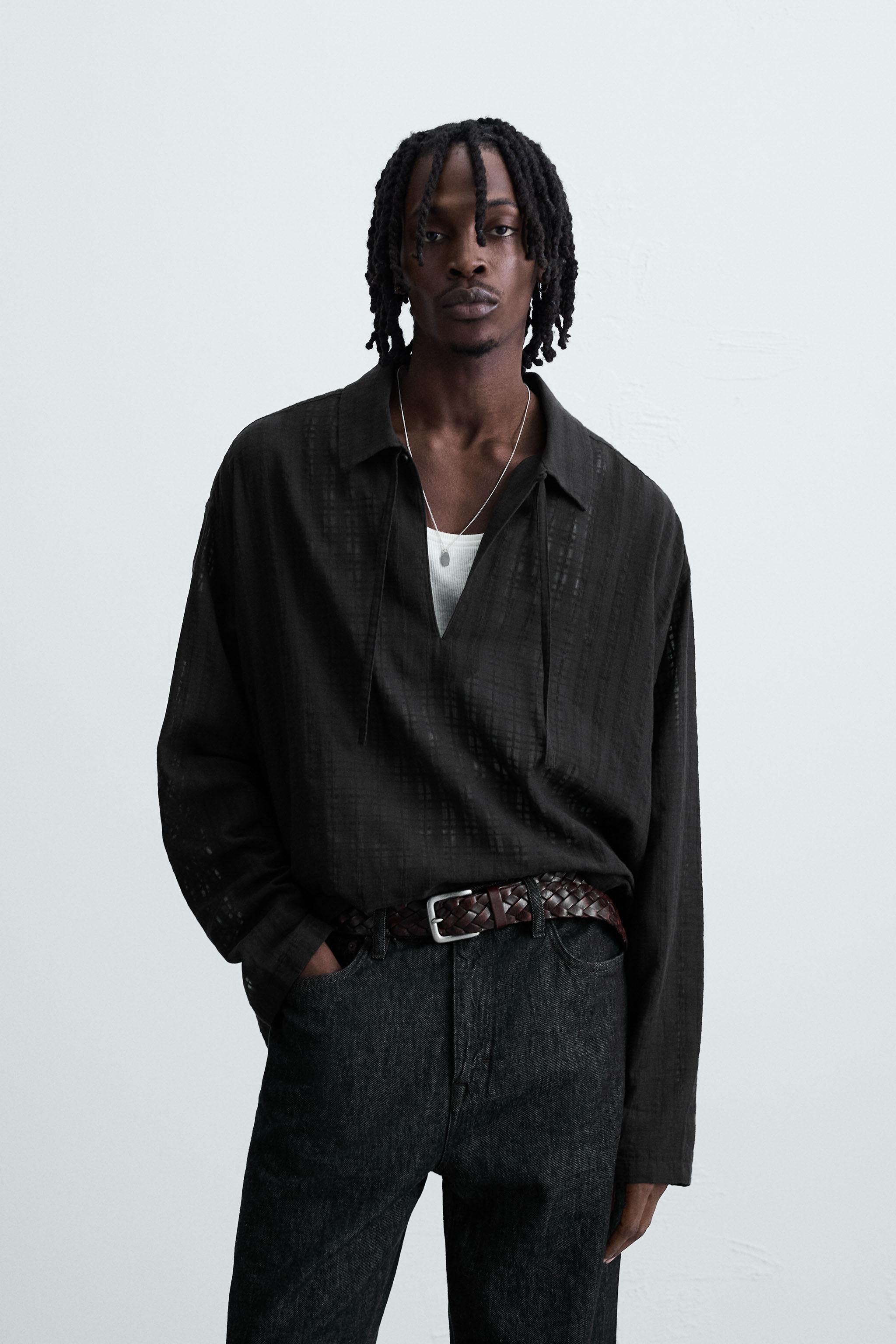 TEXTURED SEMI-SHEER POLO SHIRT