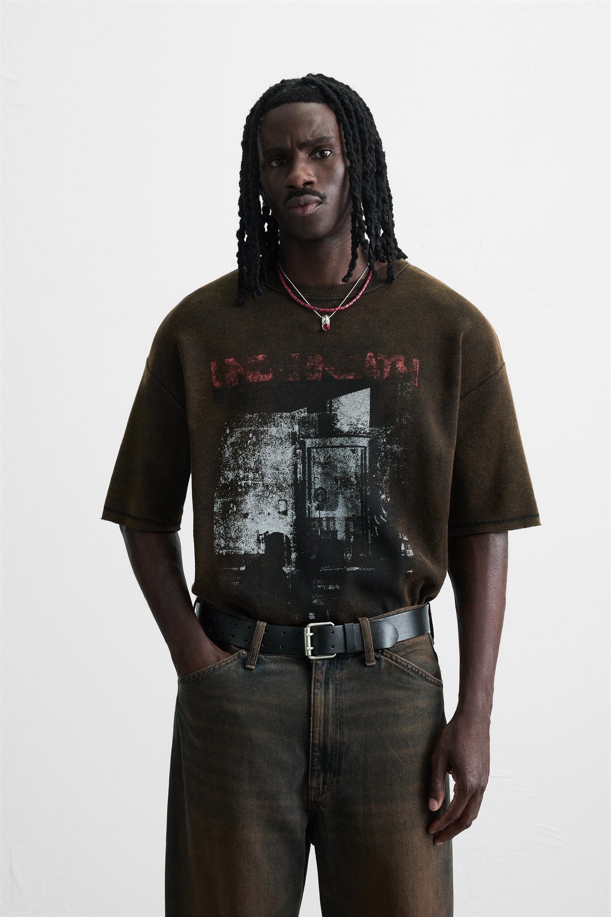 WASHED PRINT KNIT T-SHIRT