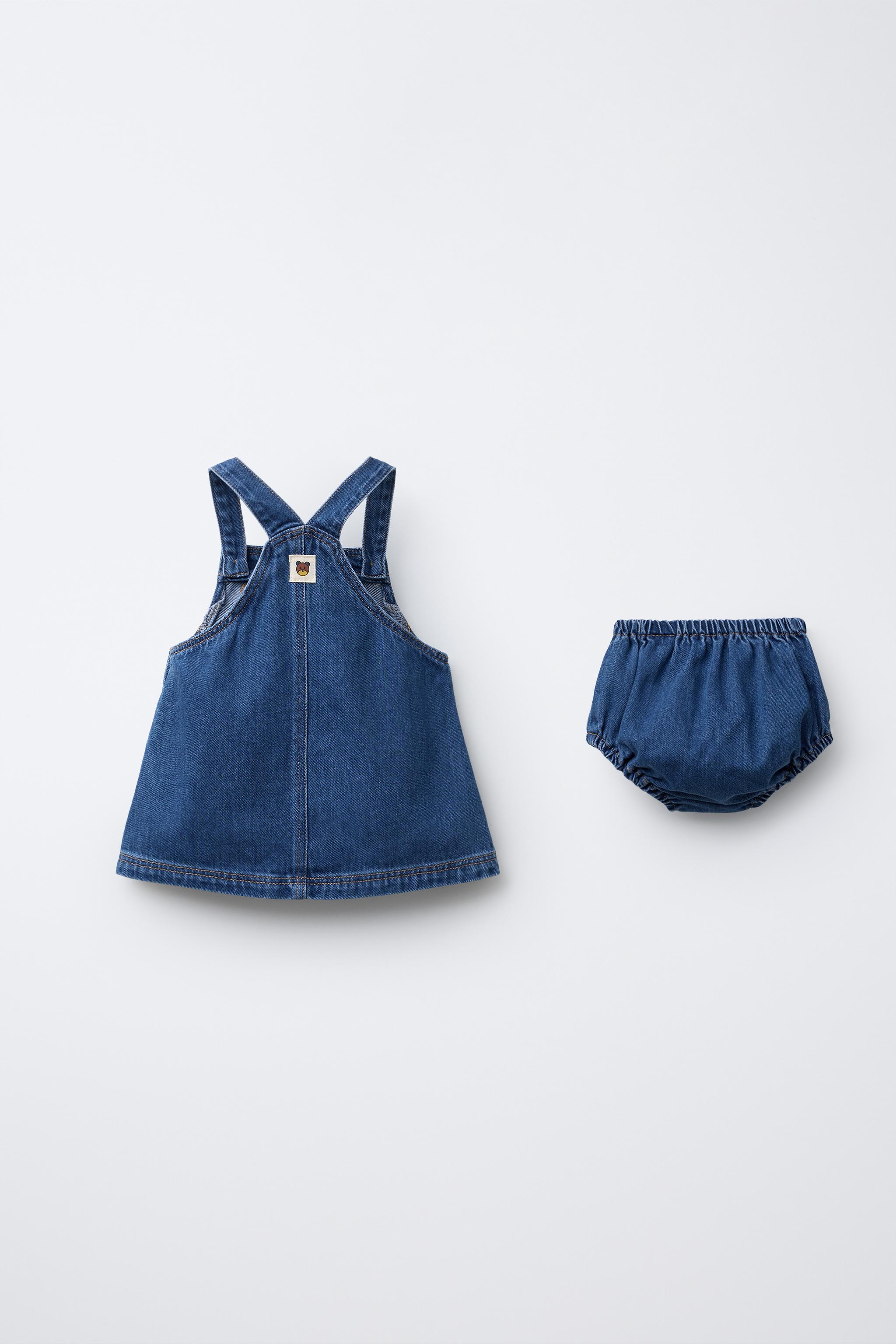 DENIM OVERALL DRESS WITH BLOOMERS