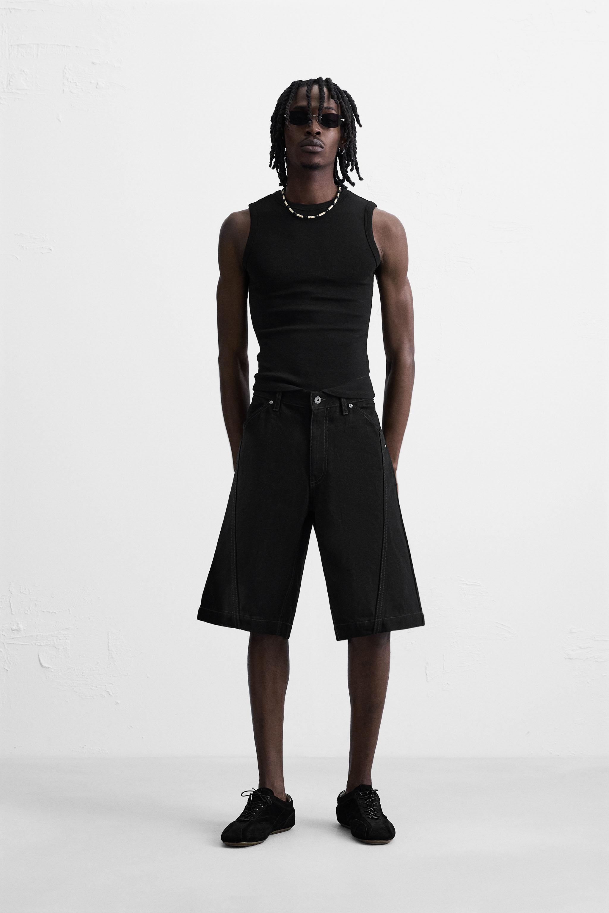 STITCHED BAGGY FIT DENIM SHORTS