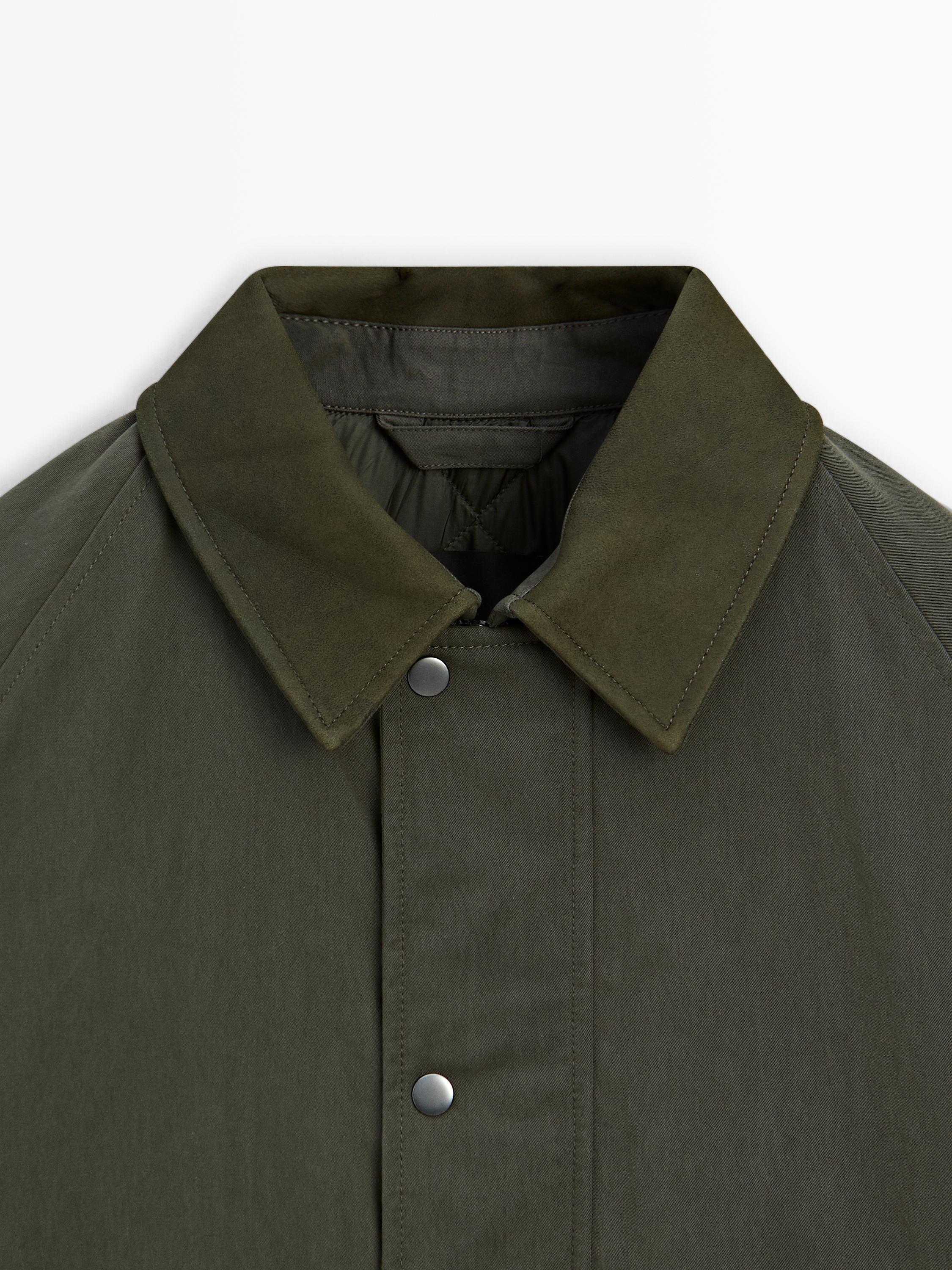 Jacket with leather collar detail