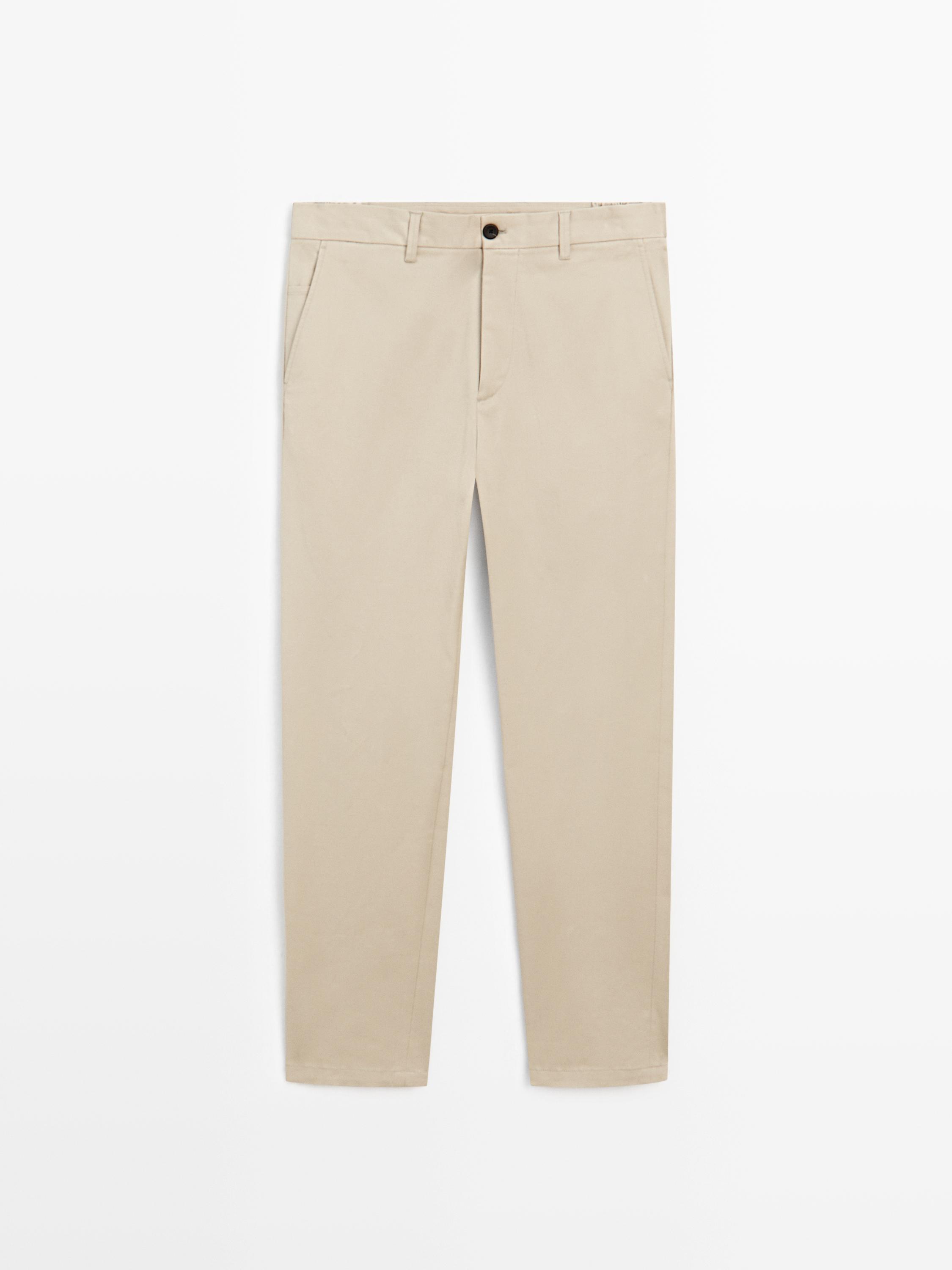 Cotton blend tapered fit trousers