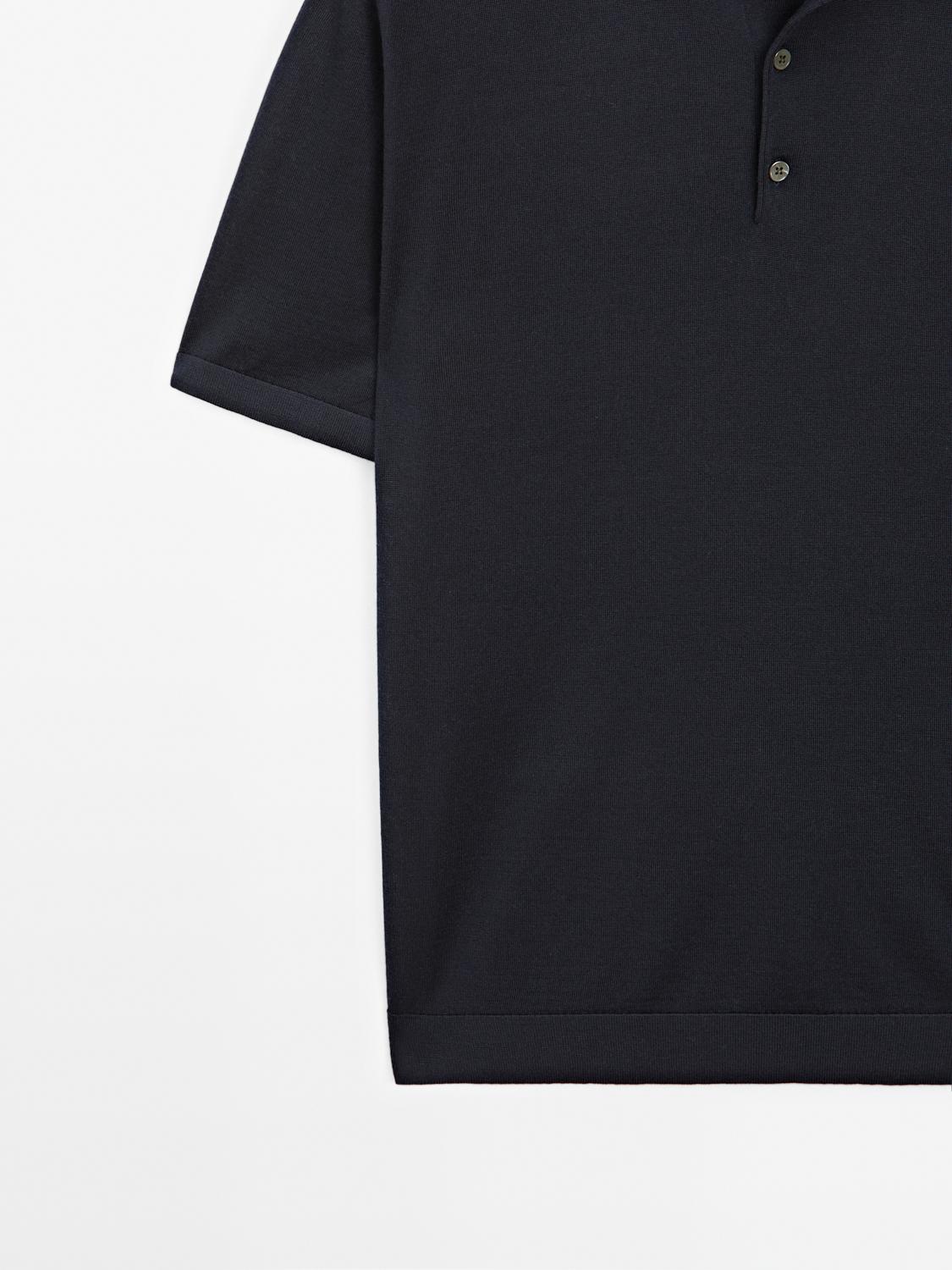 Short sleeve wool blend knit polo shirt
