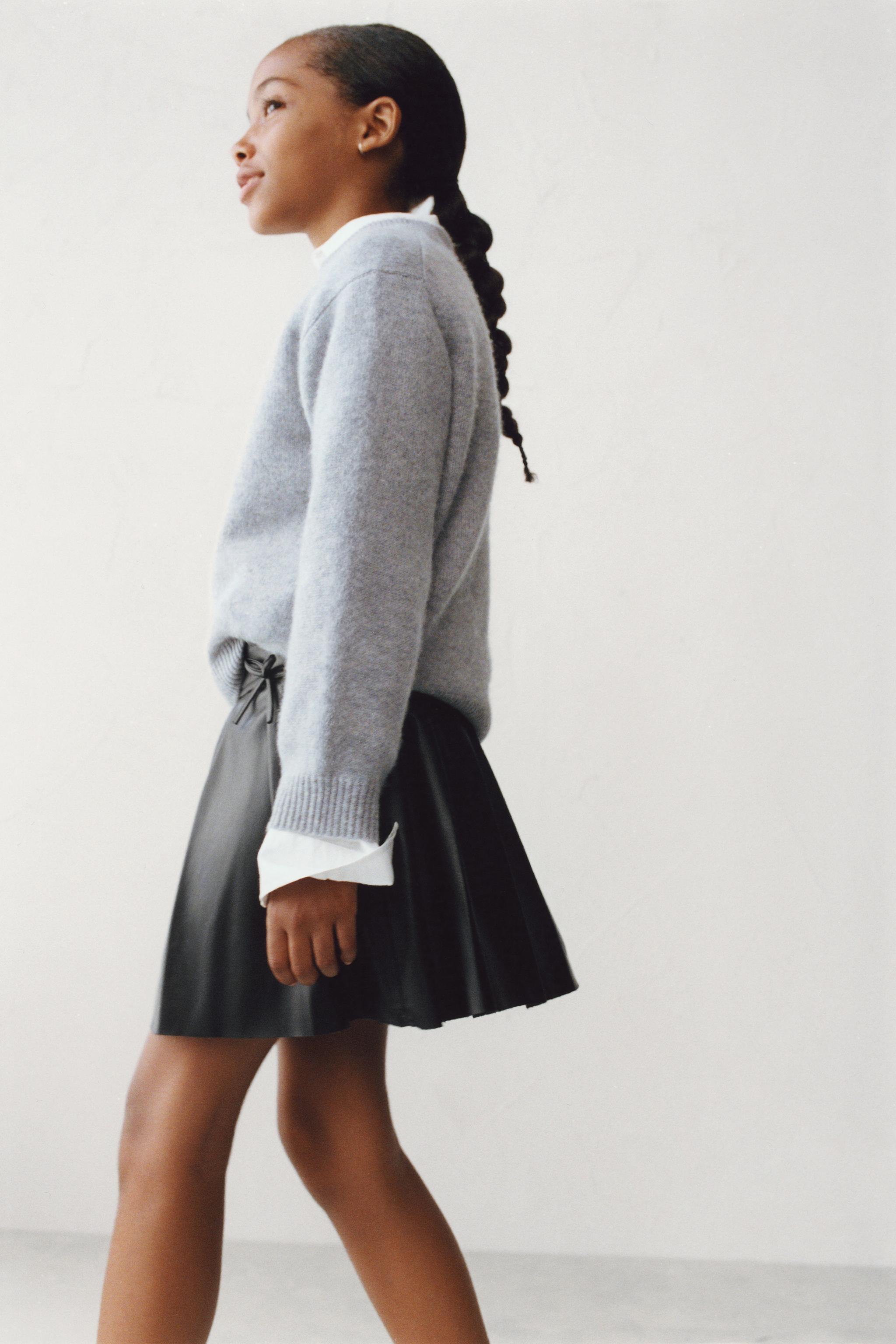 FAUX LEATHER BOX PLEAT SKIRT WITH TIES