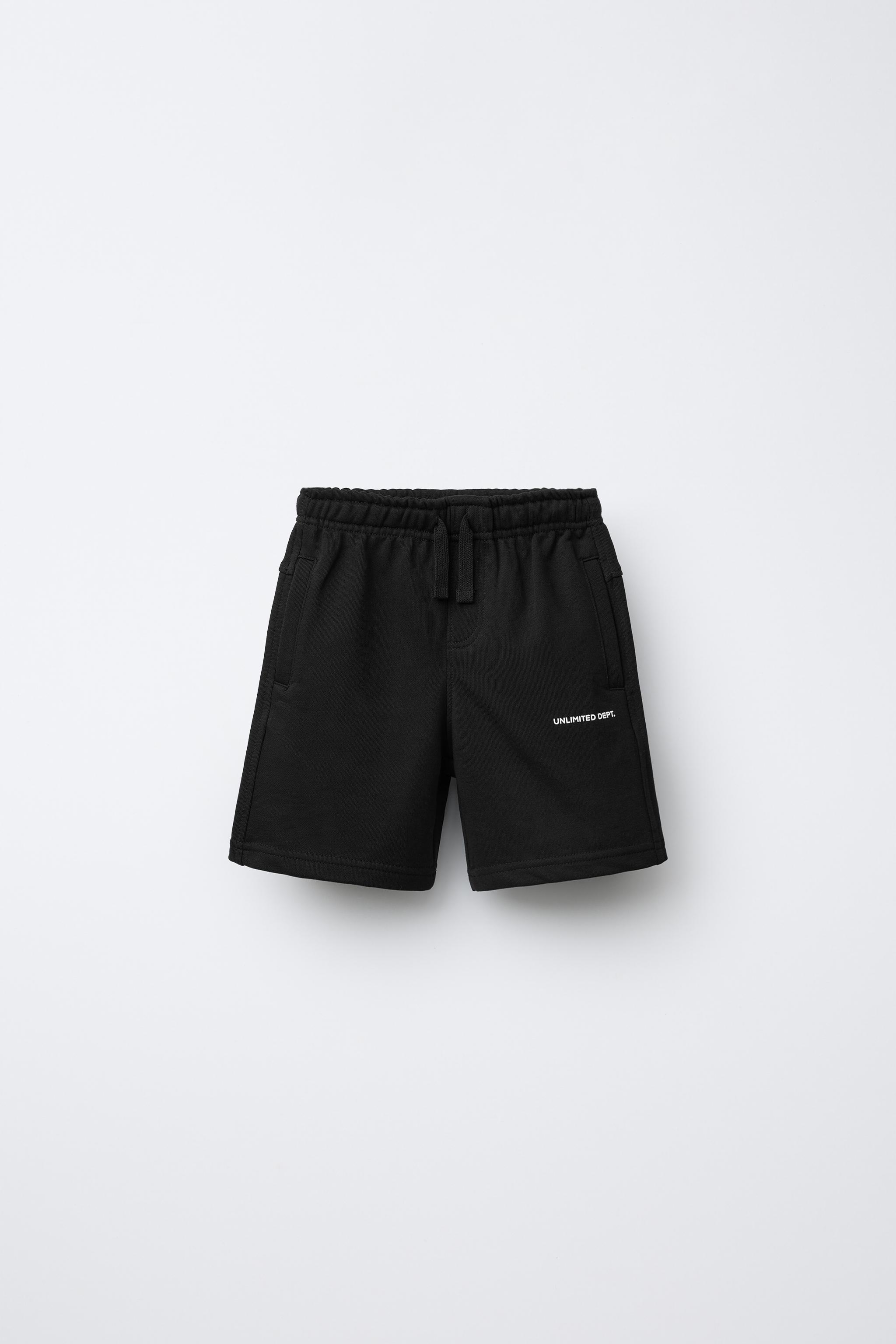 STRAIGHT FIT EMBOSSED TEXT TERRY SHORTS