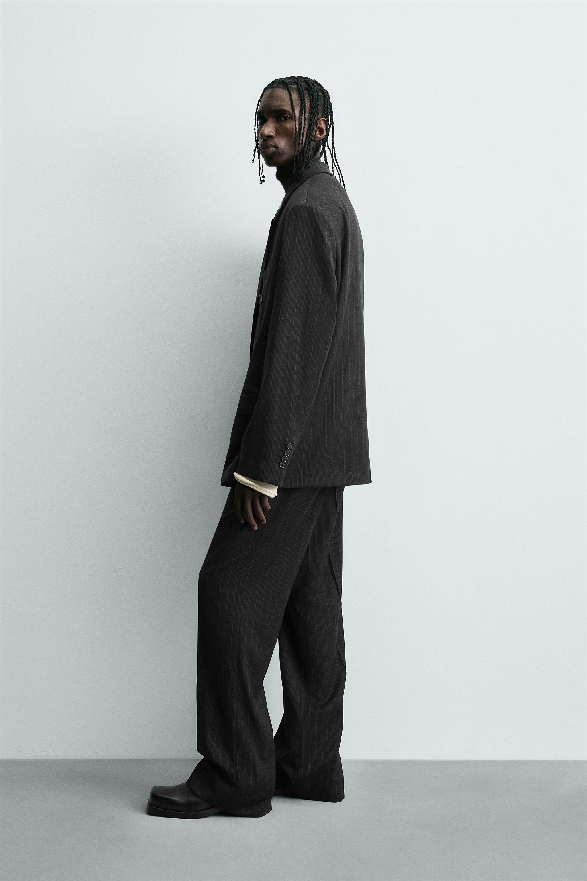 STRIPED DOUBLE BREASTED SUIT BLAZER