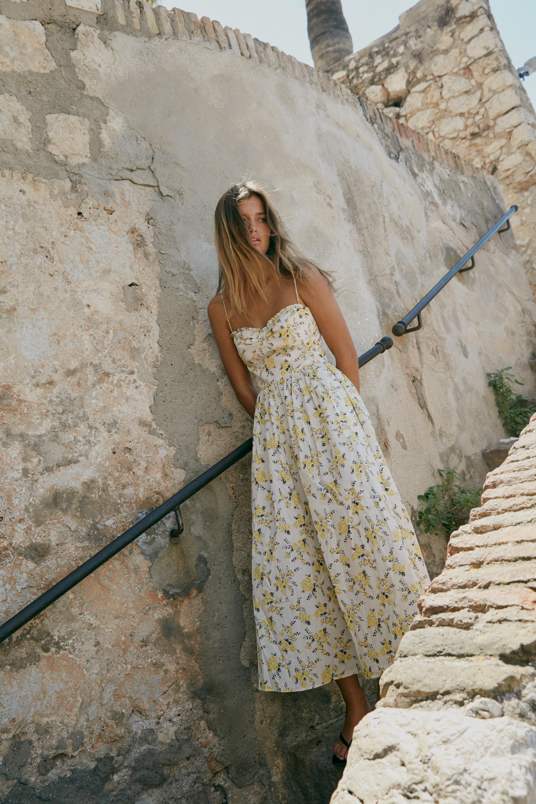 FLORAL PRINT POPLIN MIDI DRESS